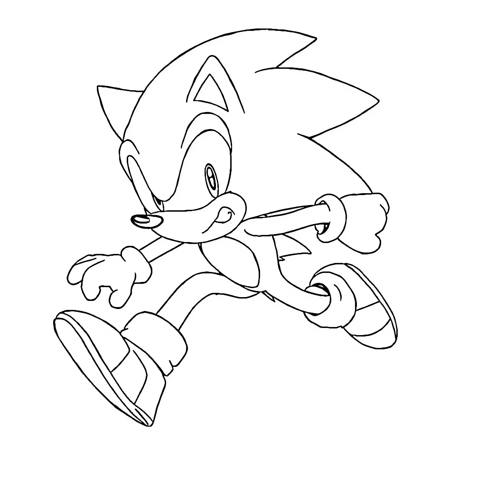 Sonic running with excitement and energy Coloring Page (free black-and-white line drawing printable PDF for all, from beginners to advanced learners, including children, teens, adults, and seniors)