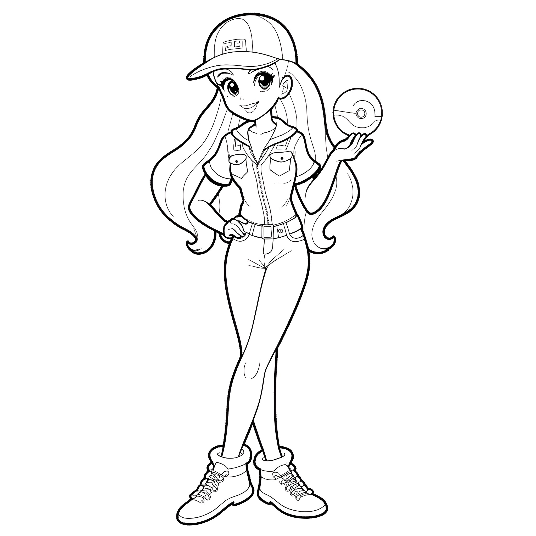 Ariel the Adventurous Pokemon Trainer Coloring Page (free black-and-white line drawing printable PDF for all, from beginners to advanced learners, including children, teens, adults, and seniors)