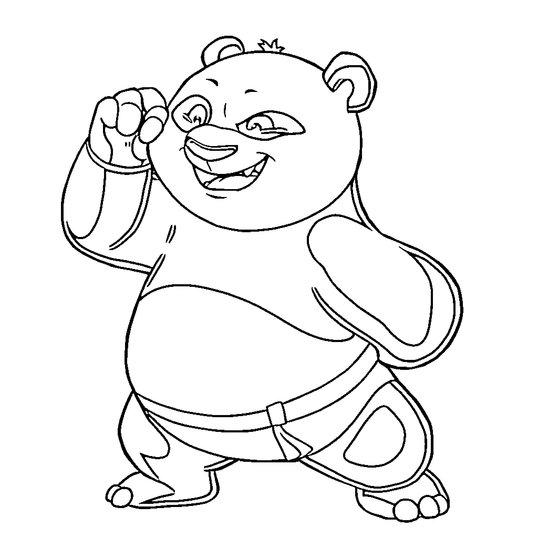 Kung Fu Panda playfully striking a pose Coloring Page (free black-and-white line drawing printable PDF for all, from beginners to advanced learners, including children, teens, adults, and seniors)