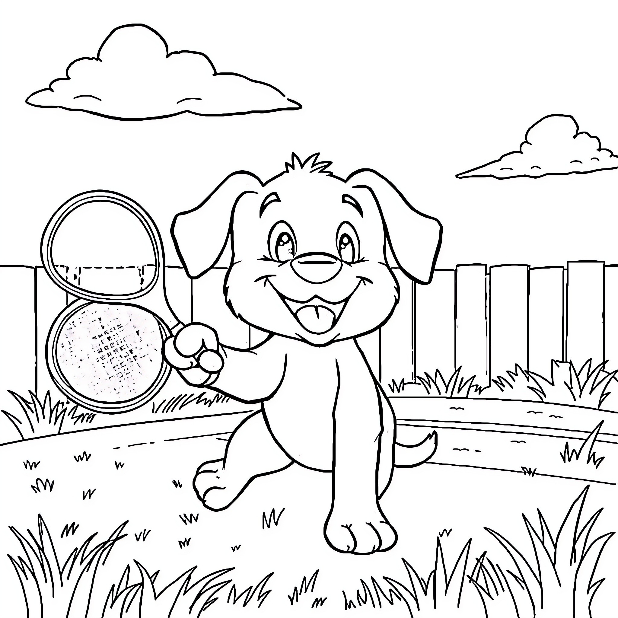 Bluey's Playful Outdoor Adventure Coloring Page (free black-and-white line drawing printable PDF for all, from beginners to advanced learners, including children, teens, adults, and seniors)