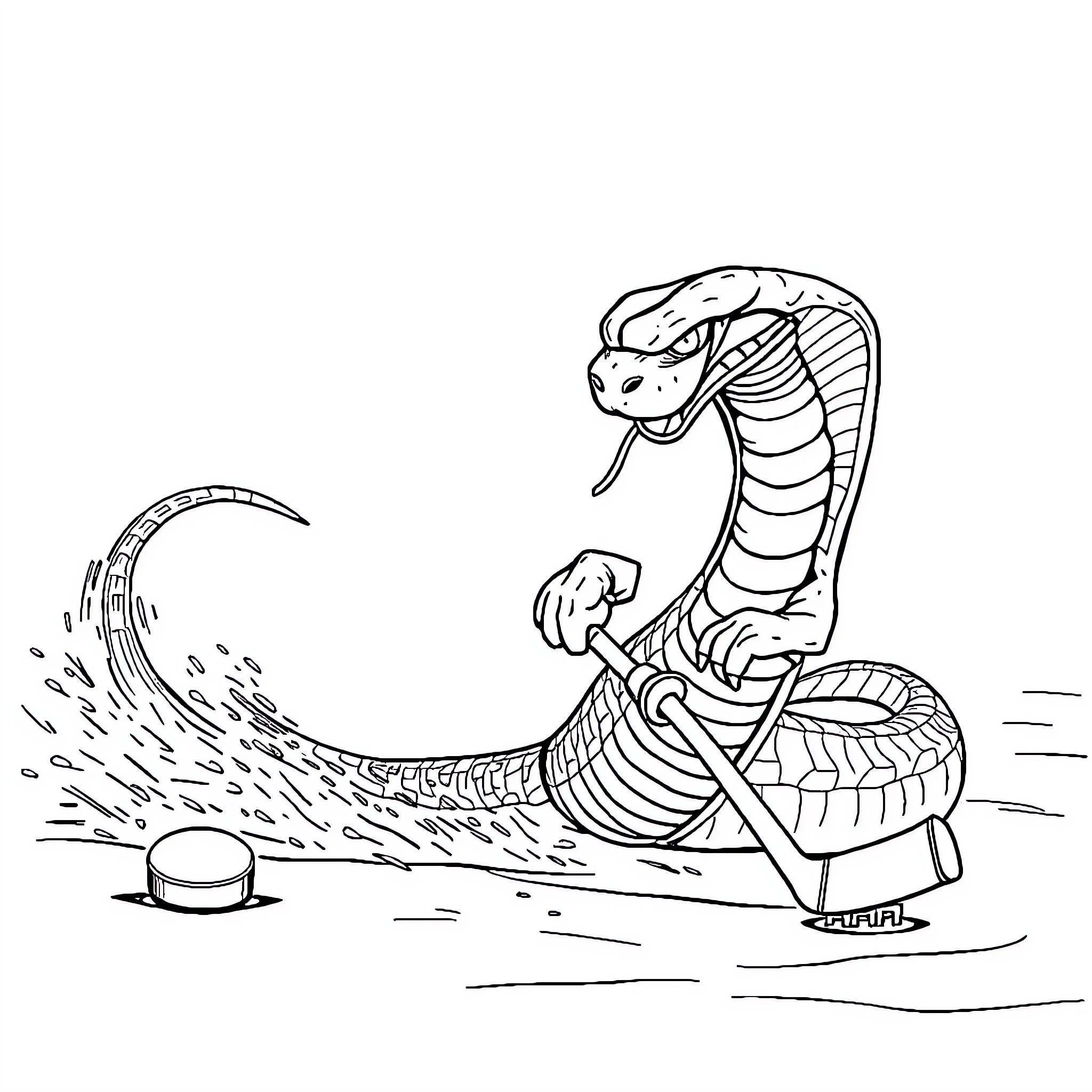 Cobra Spraying Venom from its Fangs Coloring Page (free black-and-white line drawing printable PDF for all, from beginners to advanced learners, including children, teens, adults, and seniors)