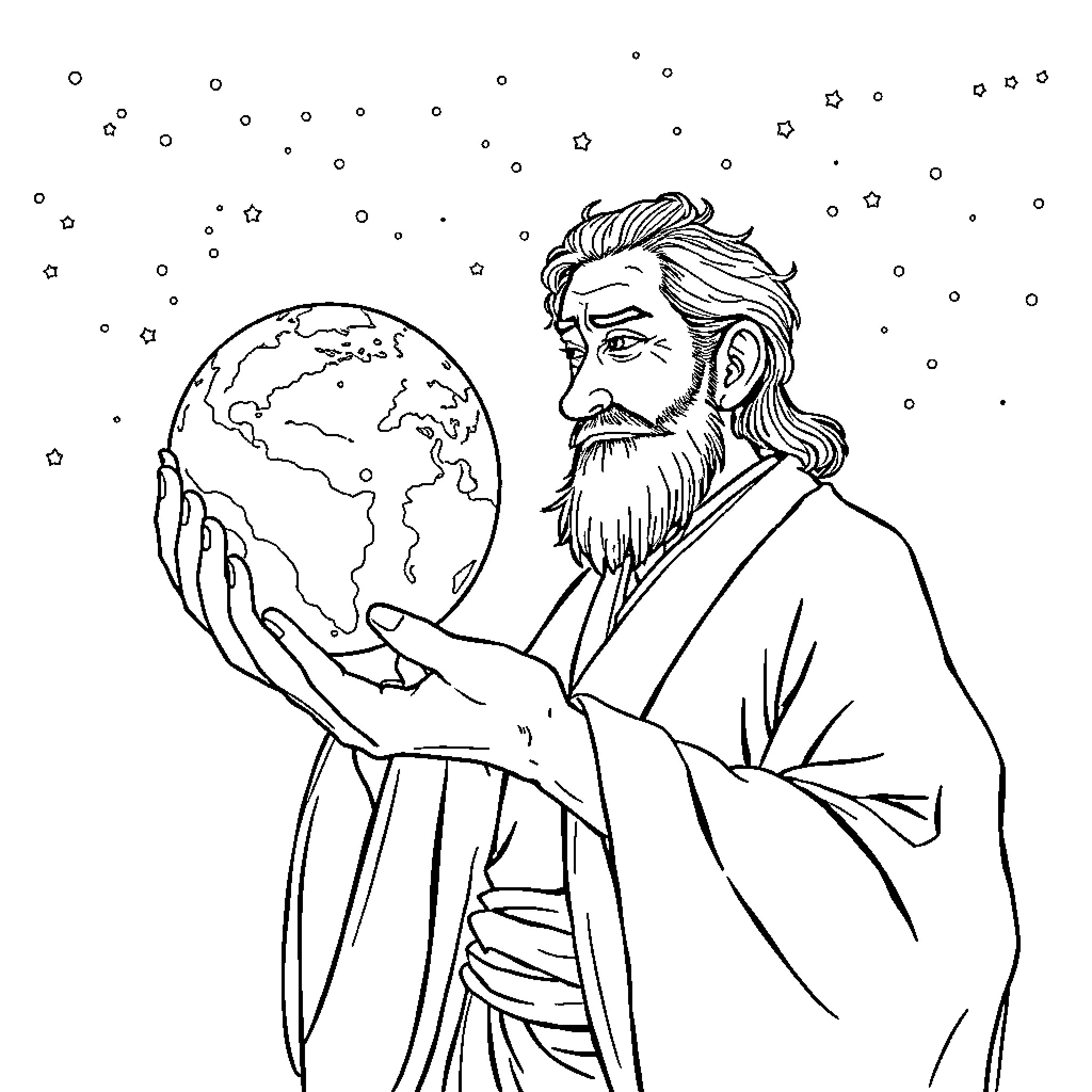 Isagi Yoichi holding the world in his hands Coloring Page (free black-and-white line drawing printable PDF for all, from beginners to advanced learners, including children, teens, adults, and seniors)