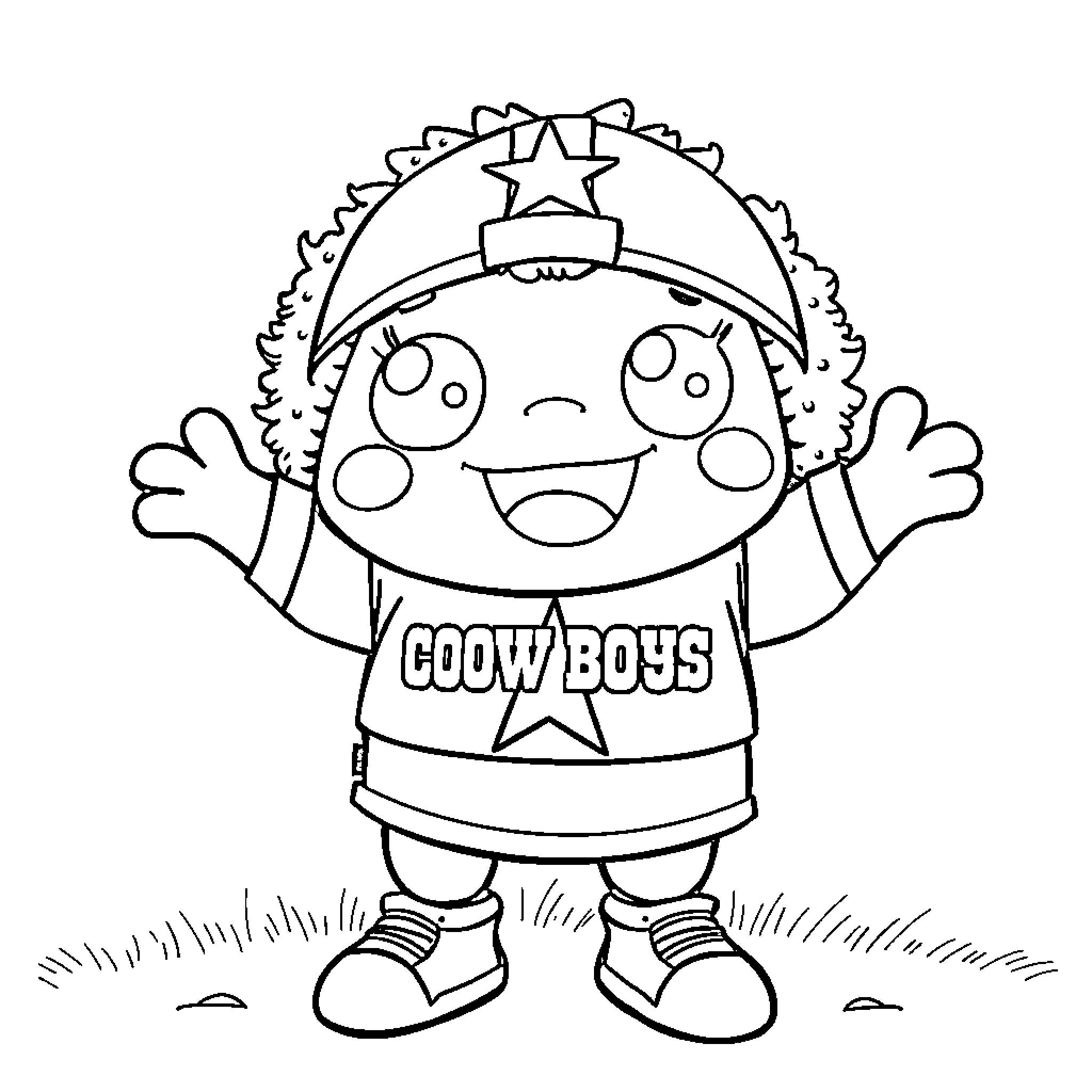 Keroppi as an enthusiastic Cowboy Coloring Page (free black-and-white line drawing printable PDF for all, from beginners to advanced learners, including children, teens, adults, and seniors)