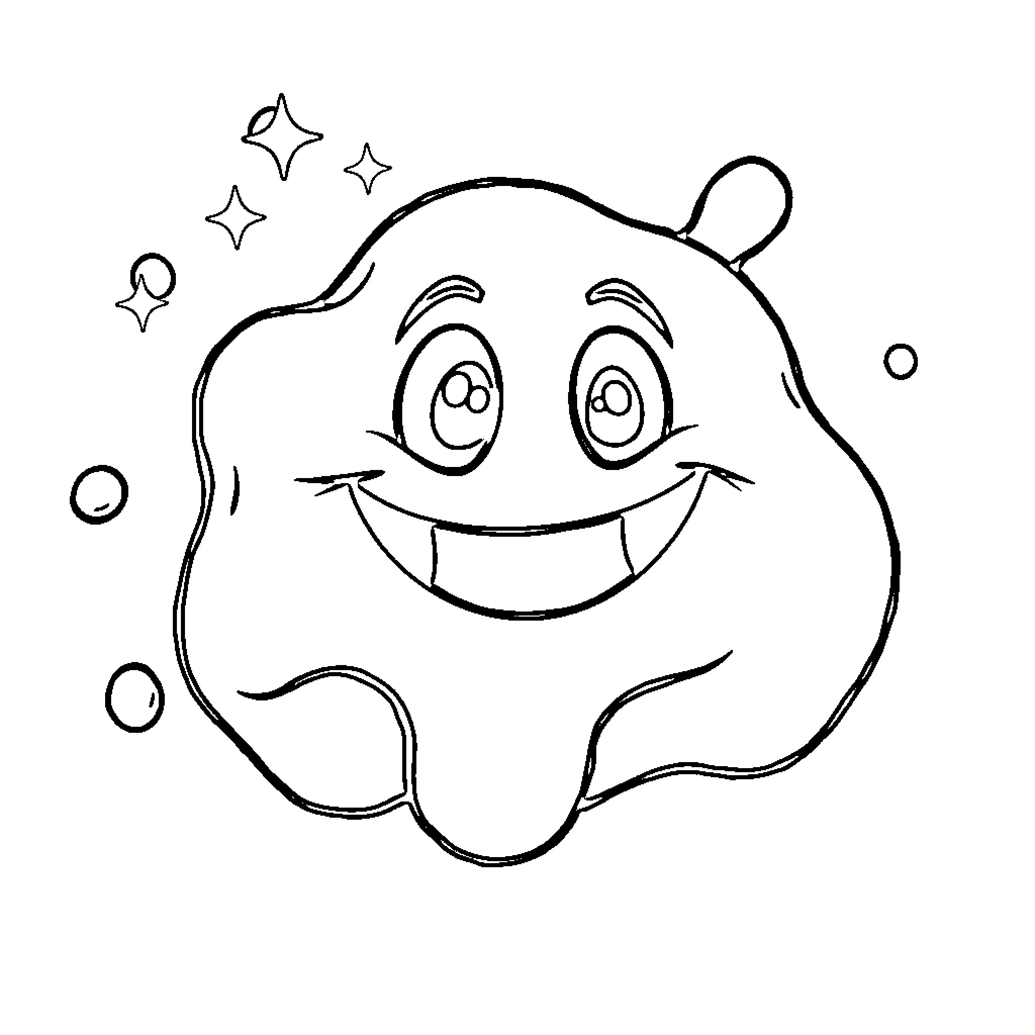 Slime blob with a happy expression Coloring Page (free black-and-white line drawing printable PDF for all, from beginners to advanced learners, including children, teens, adults, and seniors)
