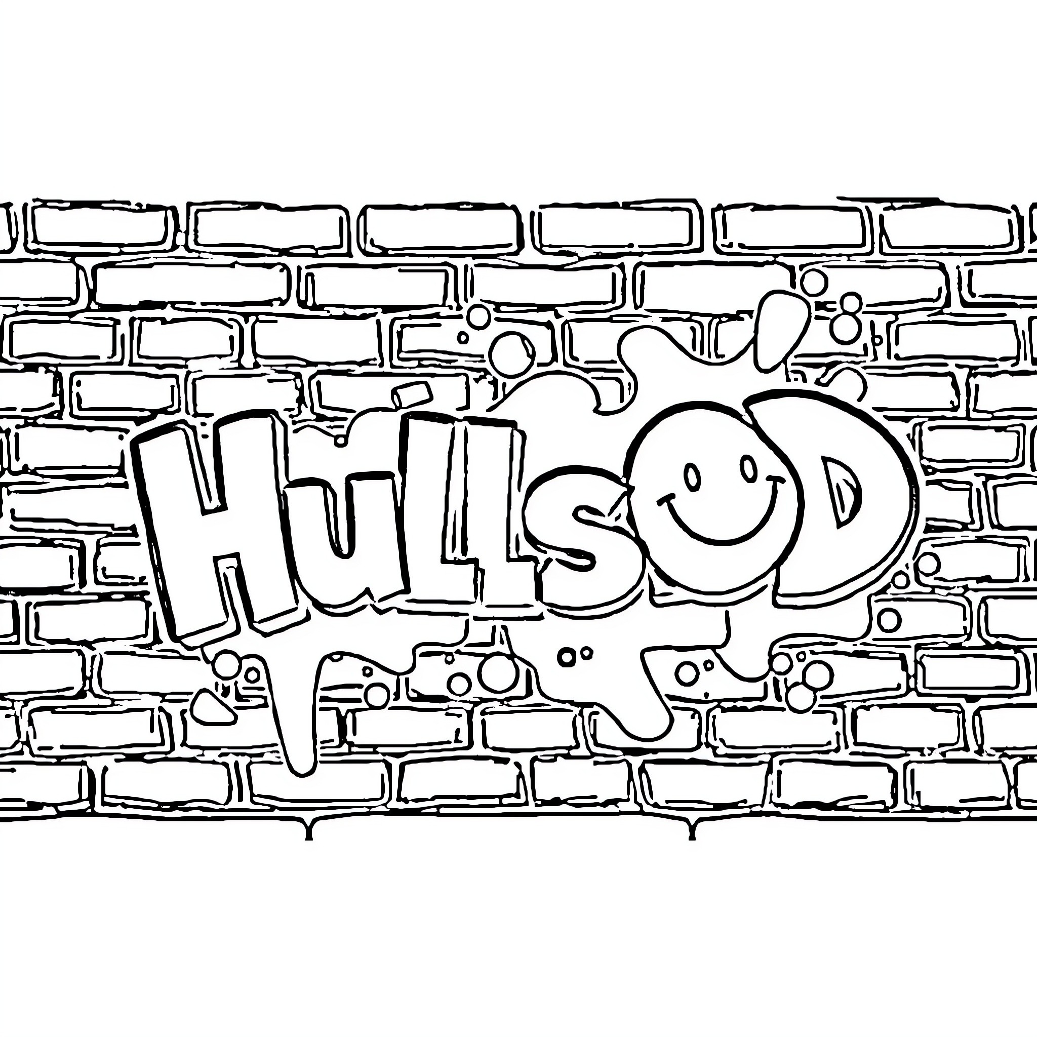 Graffiti of a happy face on a brick wall Coloring Page (free black-and-white line drawing printable PDF for all, from beginners to advanced learners, including children, teens, adults, and seniors)