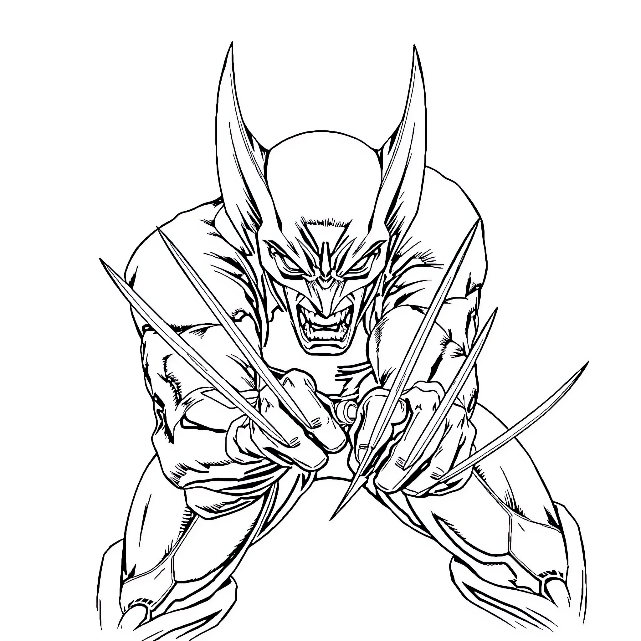 Wolverine unleashing his claws in battle Coloring Page (free black-and-white line drawing printable PDF for all, from beginners to advanced learners, including children, teens, adults, and seniors)