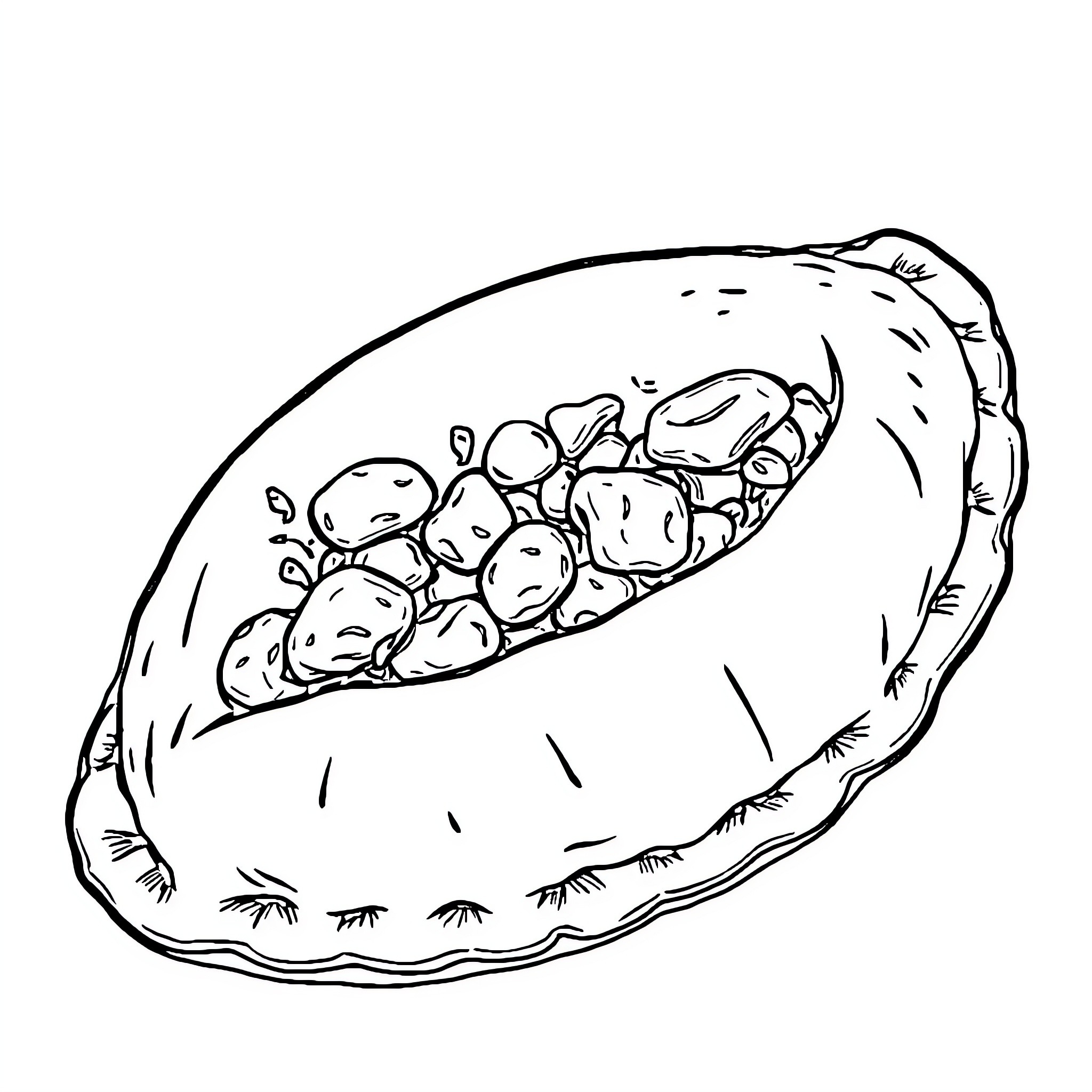 Empanada filled with hearty ingredients Coloring Page (free black-and-white line drawing printable PDF for all, from beginners to advanced learners, including children, teens, adults, and seniors)