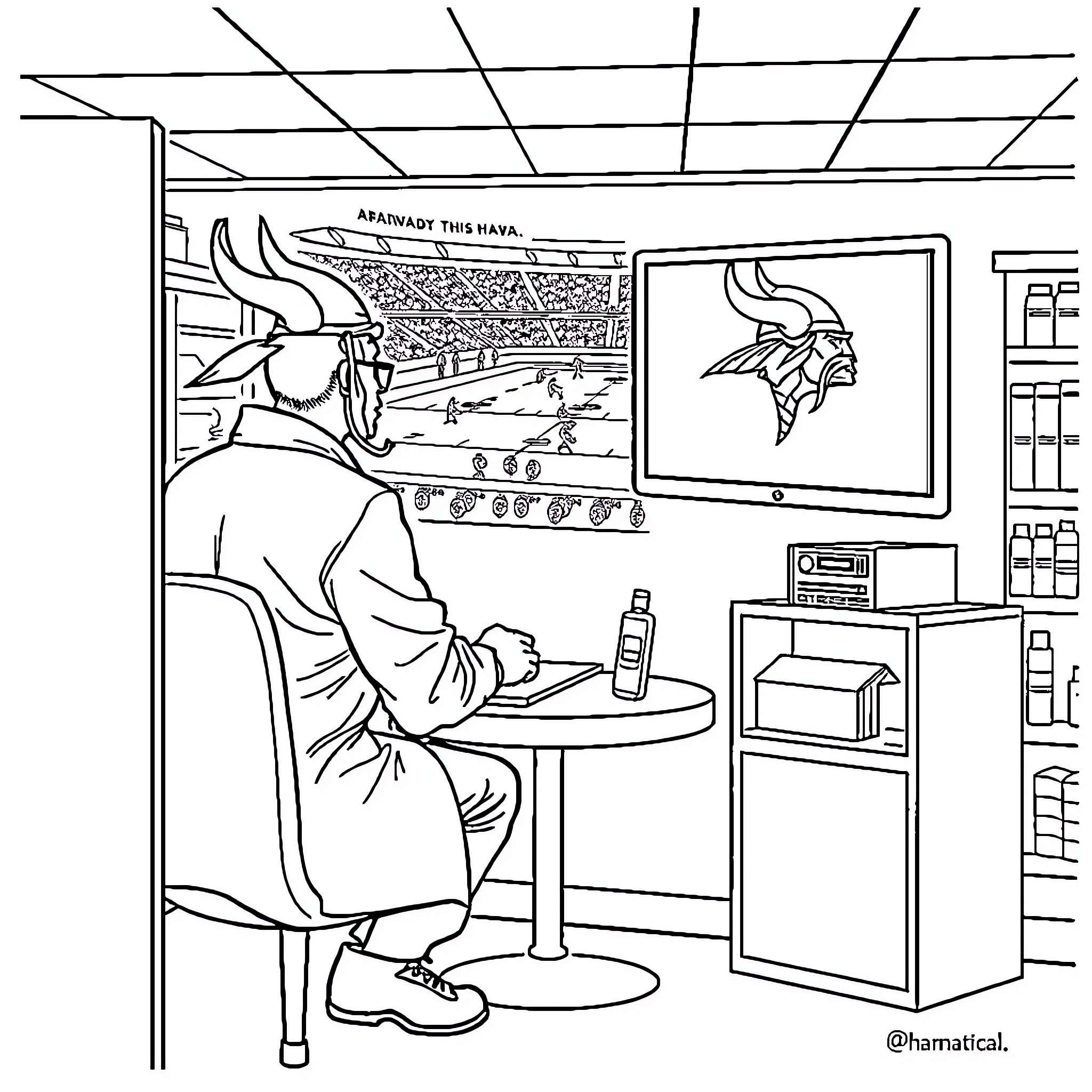 Pharmacist enjoying a sports game during work break Coloring Page (free black-and-white line drawing printable PDF for all, from beginners to advanced learners, including children, teens, adults, and seniors)