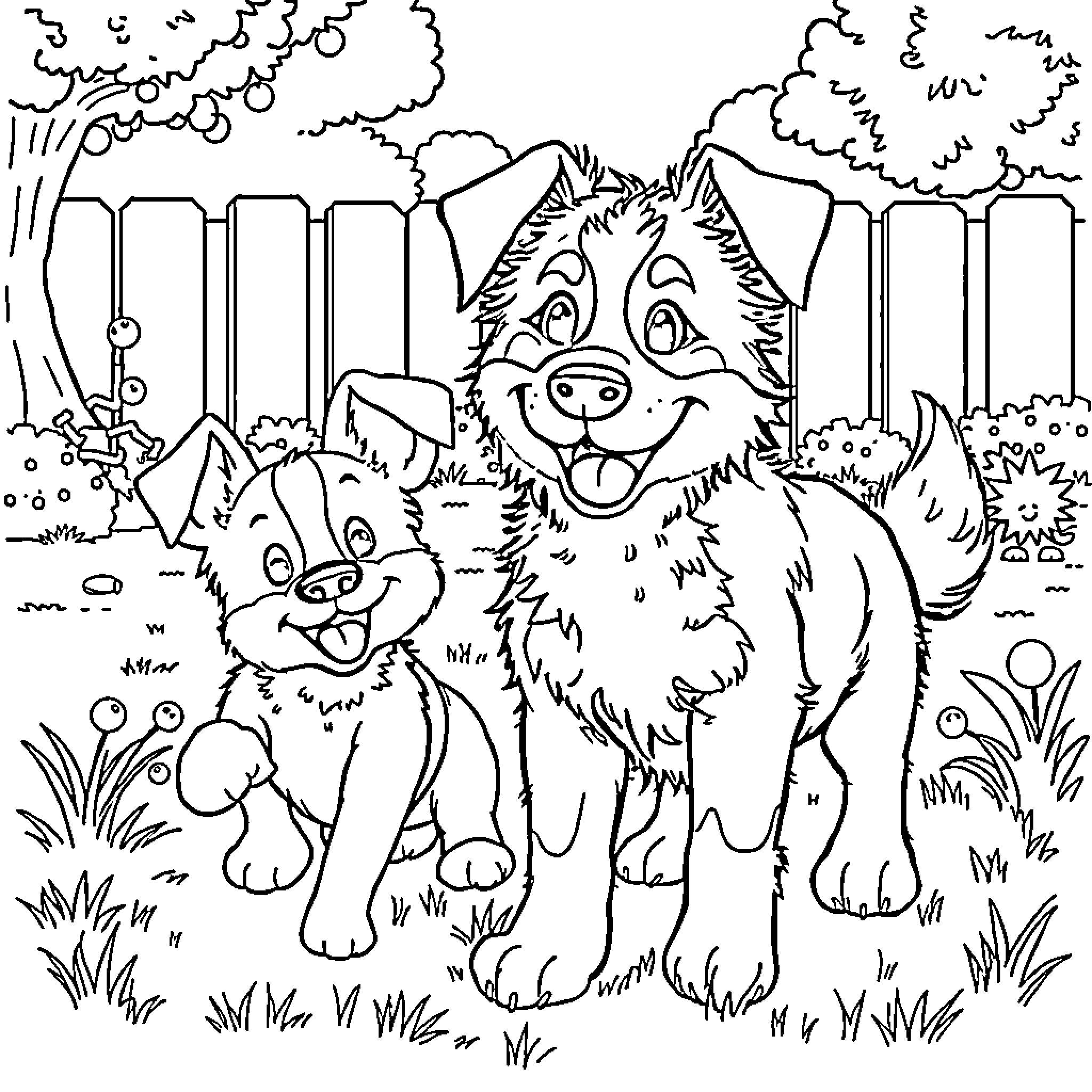 Bluey and friends enjoy playful adventure in the park Coloring Page (free black-and-white line drawing printable PDF for all, from beginners to advanced learners, including children, teens, adults, and seniors)