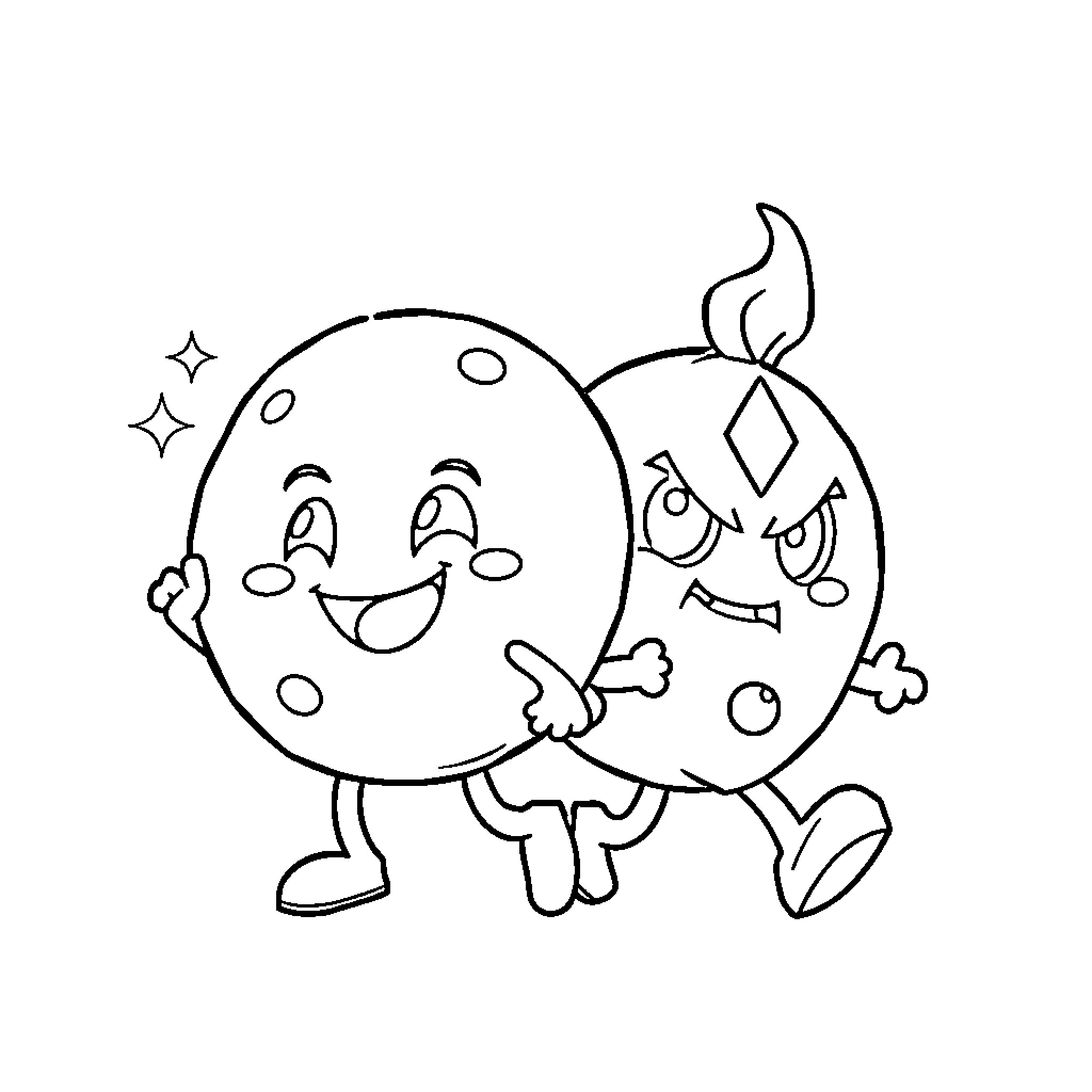 Cookie Characters Playfully Interacting Coloring Page (free black-and-white line drawing printable PDF for all, from beginners to advanced learners, including children, teens, adults, and seniors)