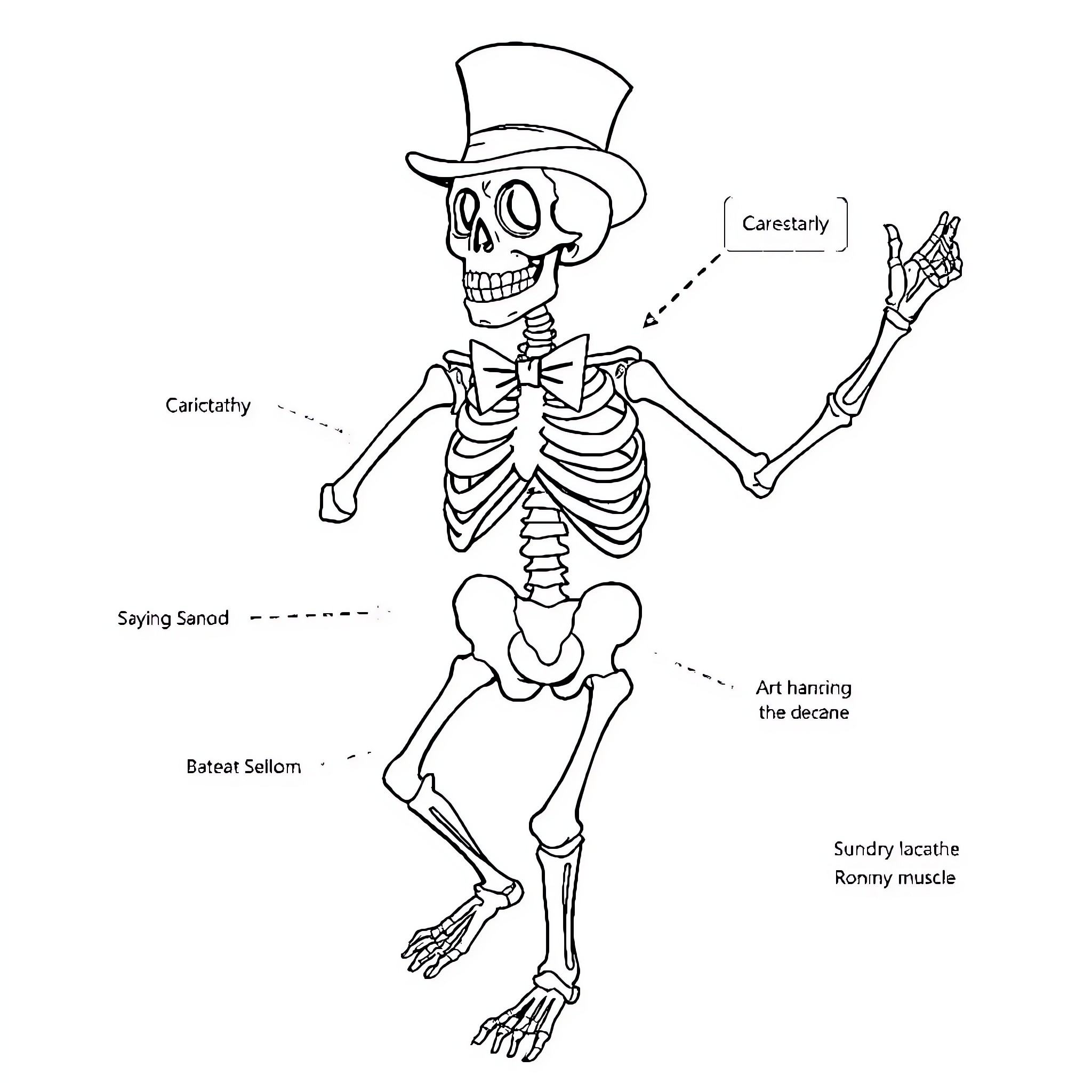 Skeleton Displaying Anatomical Features Coloring Page (free black-and-white line drawing printable PDF for all, from beginners to advanced learners, including children, teens, adults, and seniors)