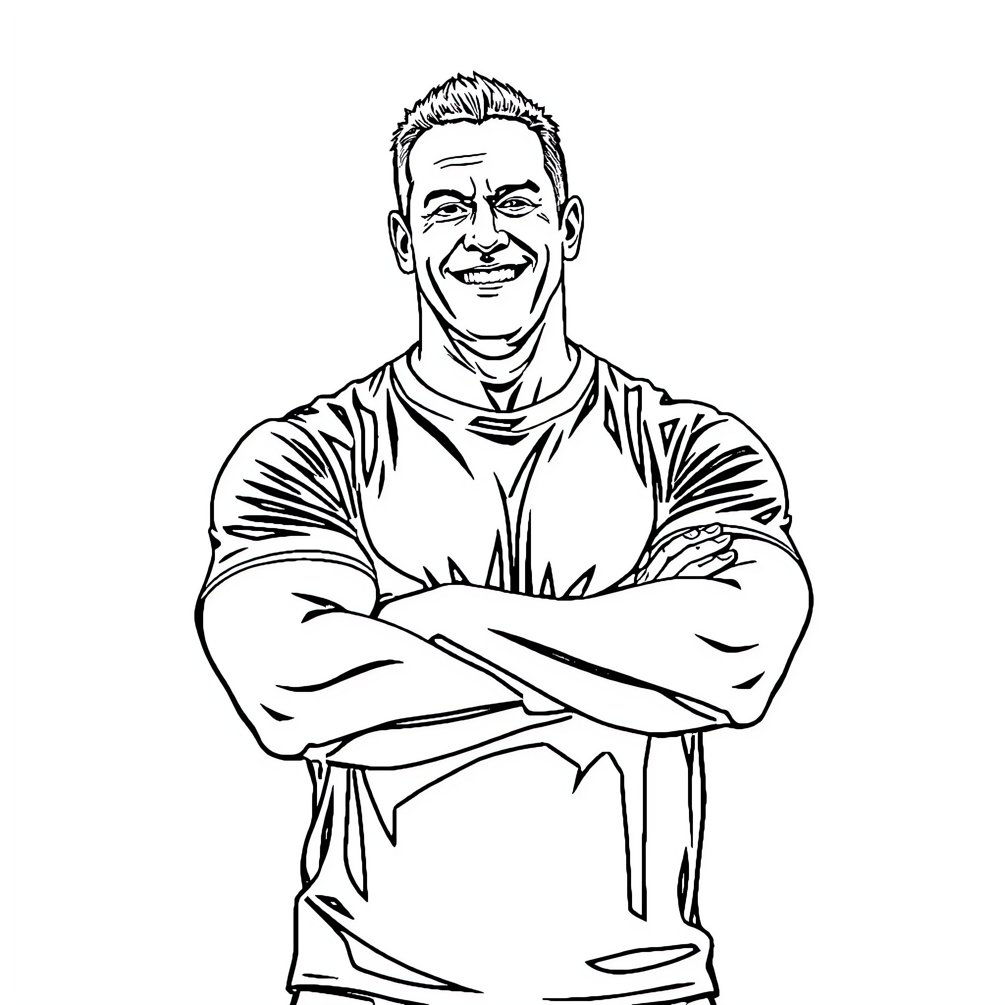 John Cena in confident and determined pose Coloring Page (free black-and-white line drawing printable PDF for all, from beginners to advanced learners, including children, teens, adults, and seniors)