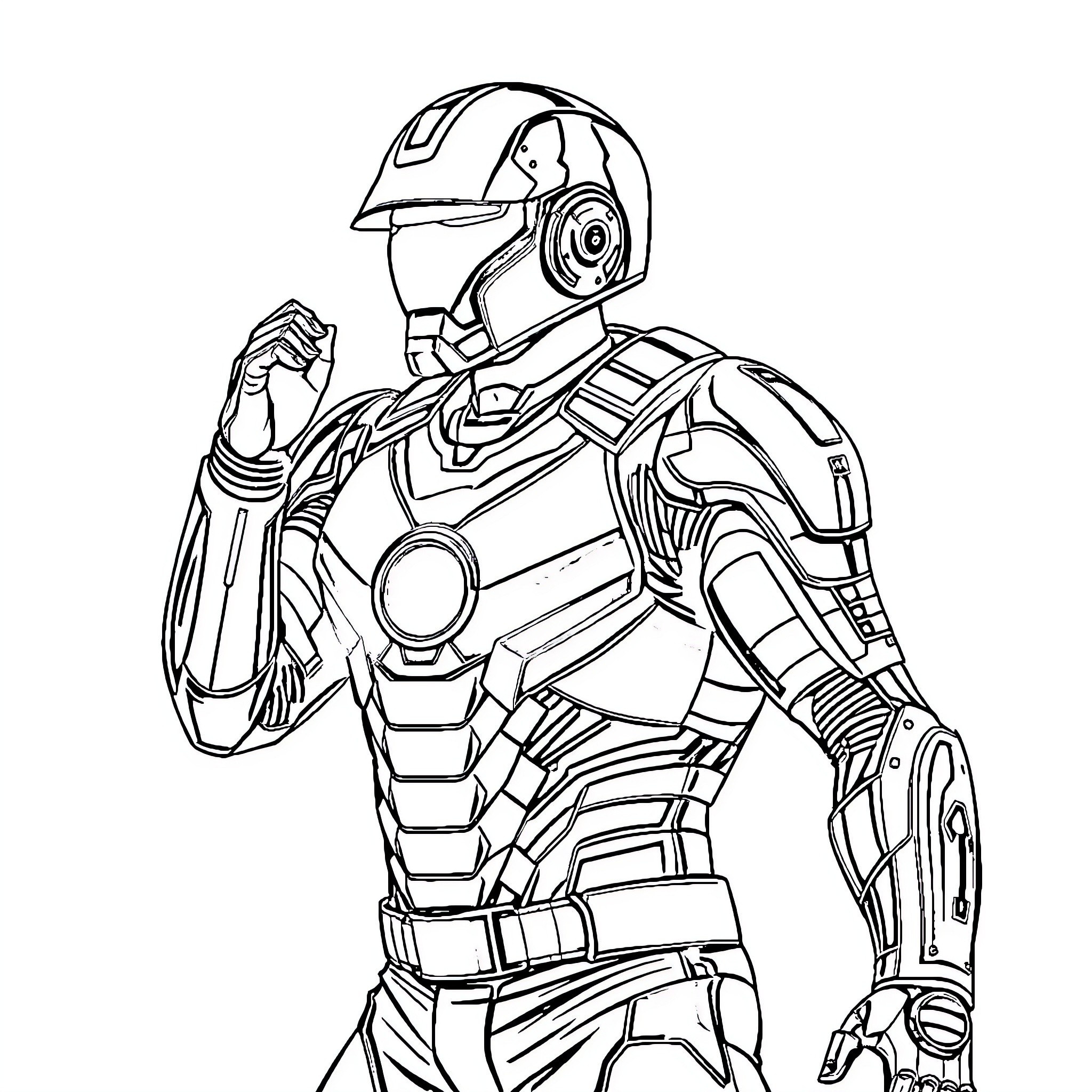 Mike Trout as a futuristic robot warrior Coloring Page (free black-and-white line drawing printable PDF for all, from beginners to advanced learners, including children, teens, adults, and seniors)