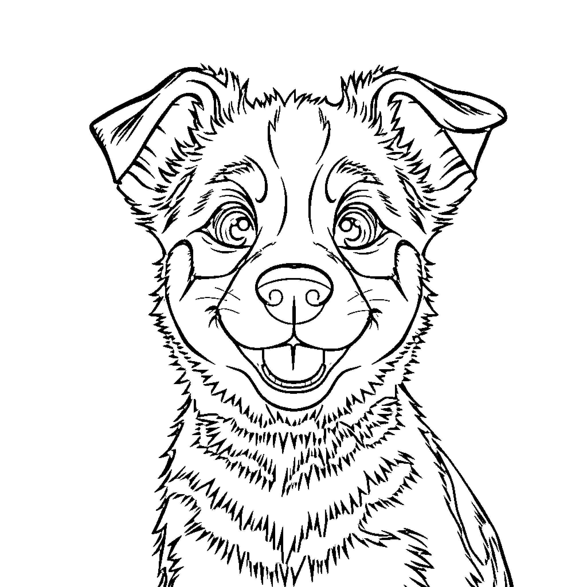 Bluey's Cheerful Expression Coloring Page (free black-and-white line drawing printable PDF for all, from beginners to advanced learners, including children, teens, adults, and seniors)