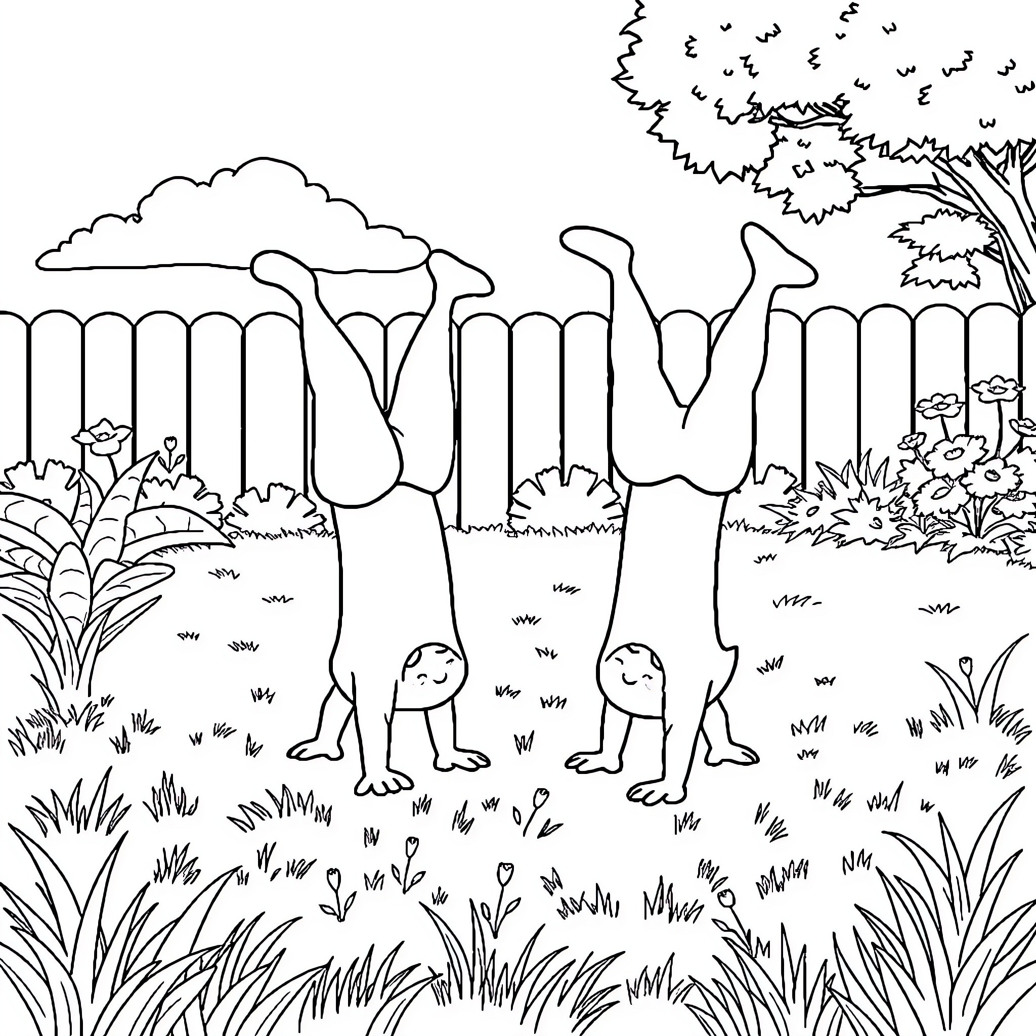 Bluey and friends explore the backyard adventure Coloring Page (free black-and-white line drawing printable PDF for all, from beginners to advanced learners, including children, teens, adults, and seniors)