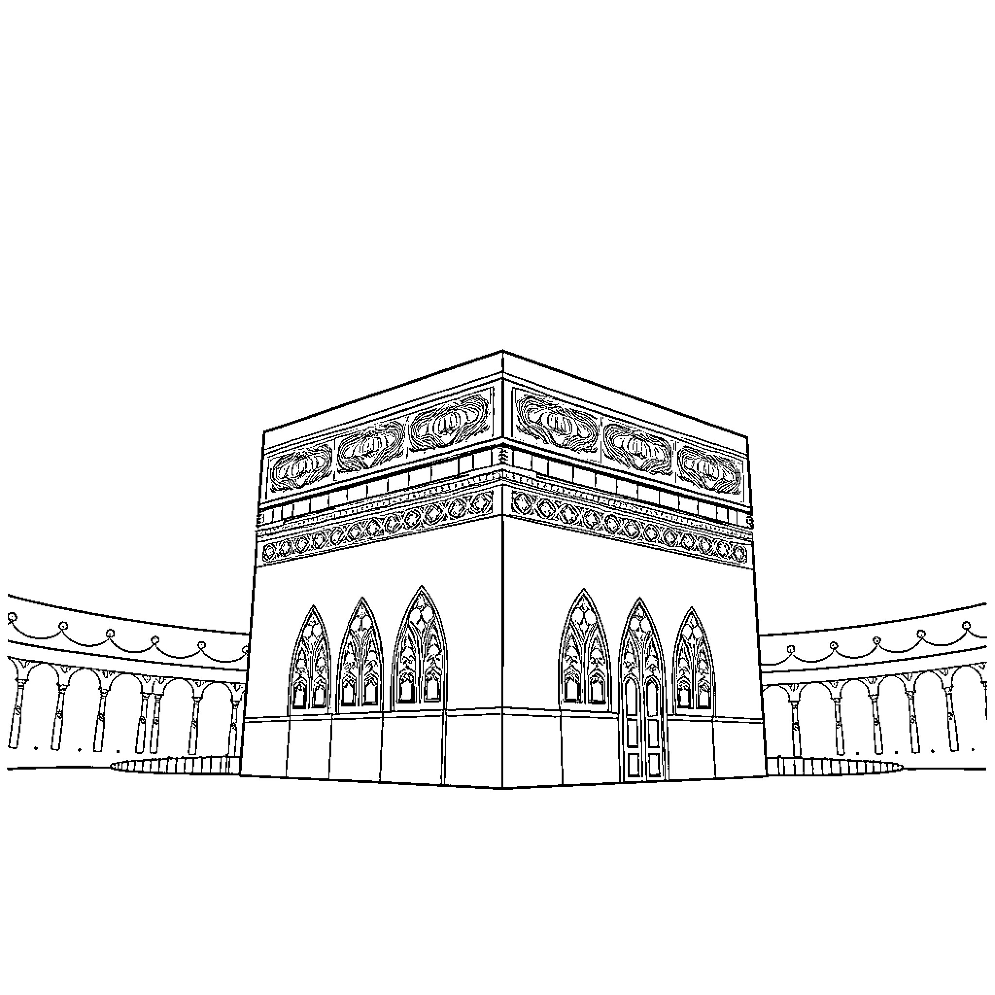 Kaaba - Architectural Design and Structure Coloring Page (free black-and-white line drawing printable PDF for all, from beginners to advanced learners, including children, teens, adults, and seniors)