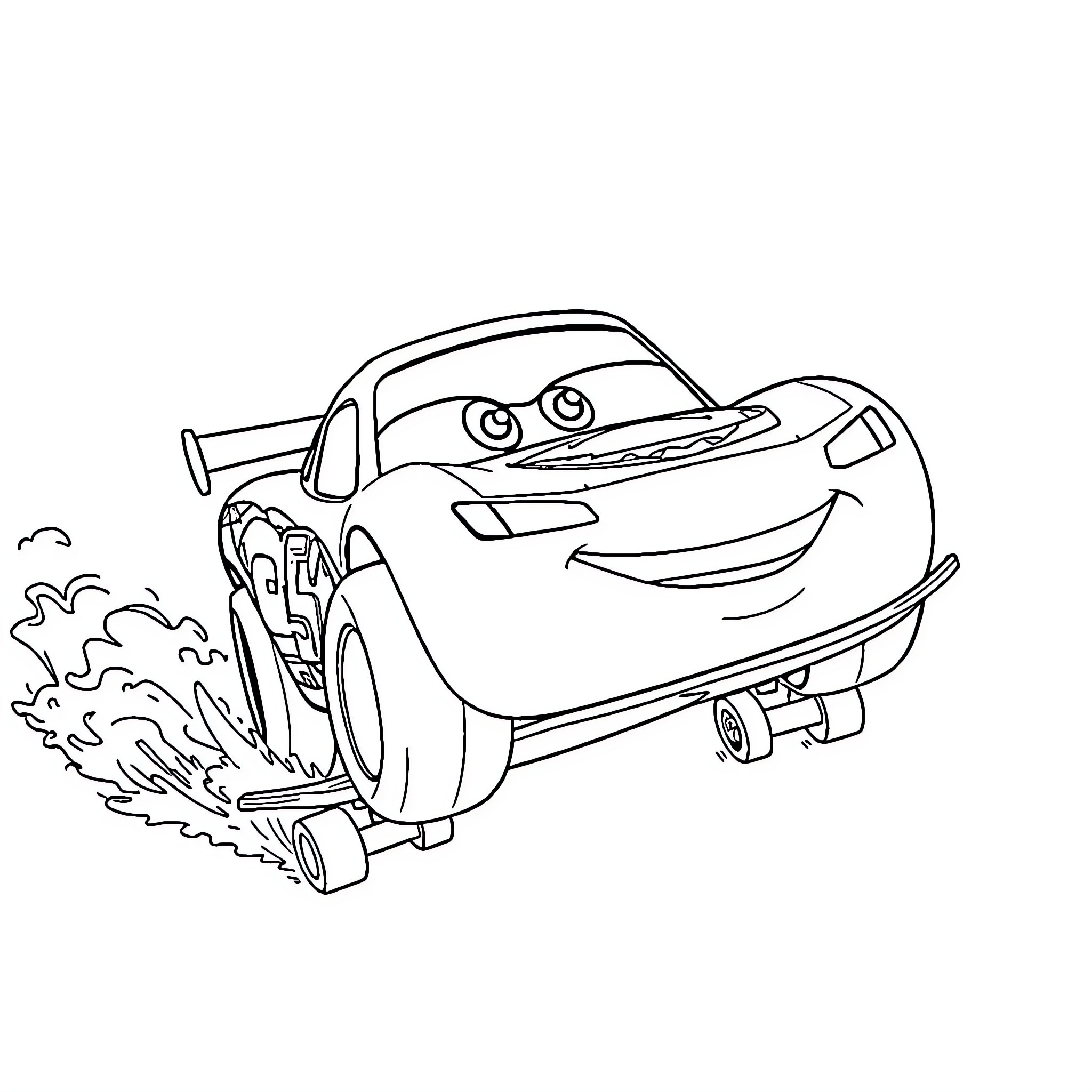 Lightning McQueen racing with speed and power Coloring Page (free black-and-white line drawing printable PDF for all, from beginners to advanced learners, including children, teens, adults, and seniors)