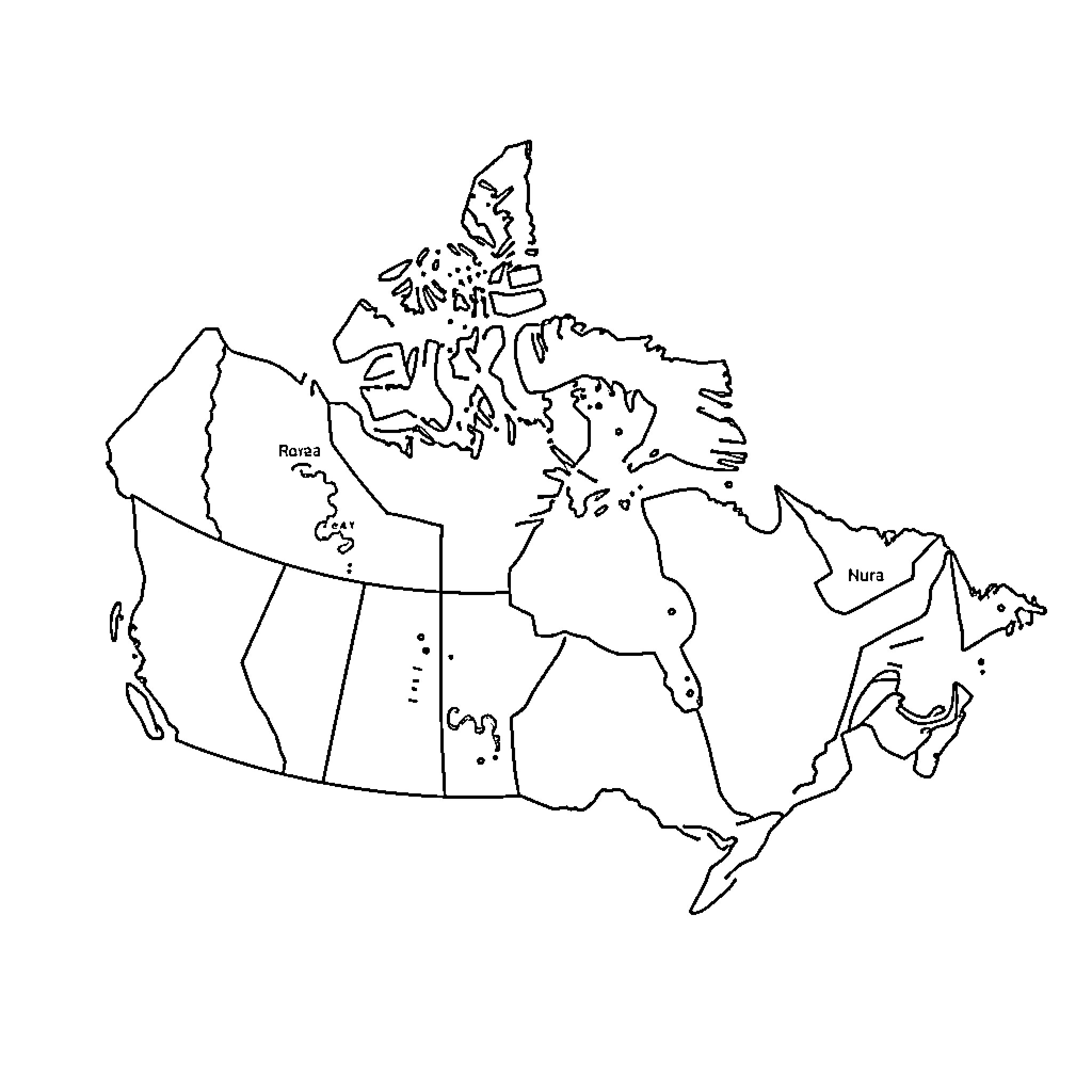 Map of the regions in Canada Coloring Page (free black-and-white line drawing printable PDF for all, from beginners to advanced learners, including children, teens, adults, and seniors)