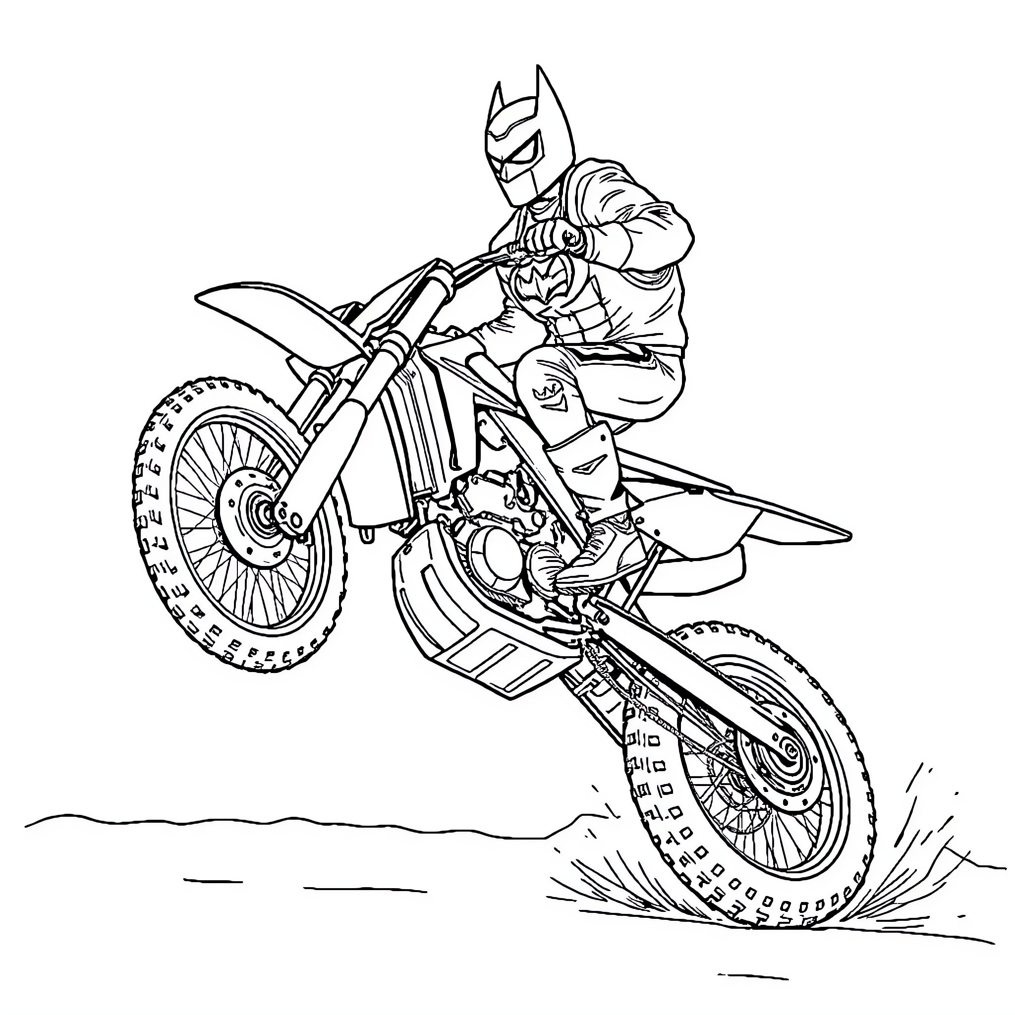YZ125 Motocross Rider in Action Coloring Page (free black-and-white line drawing printable PDF for all, from beginners to advanced learners, including children, teens, adults, and seniors)