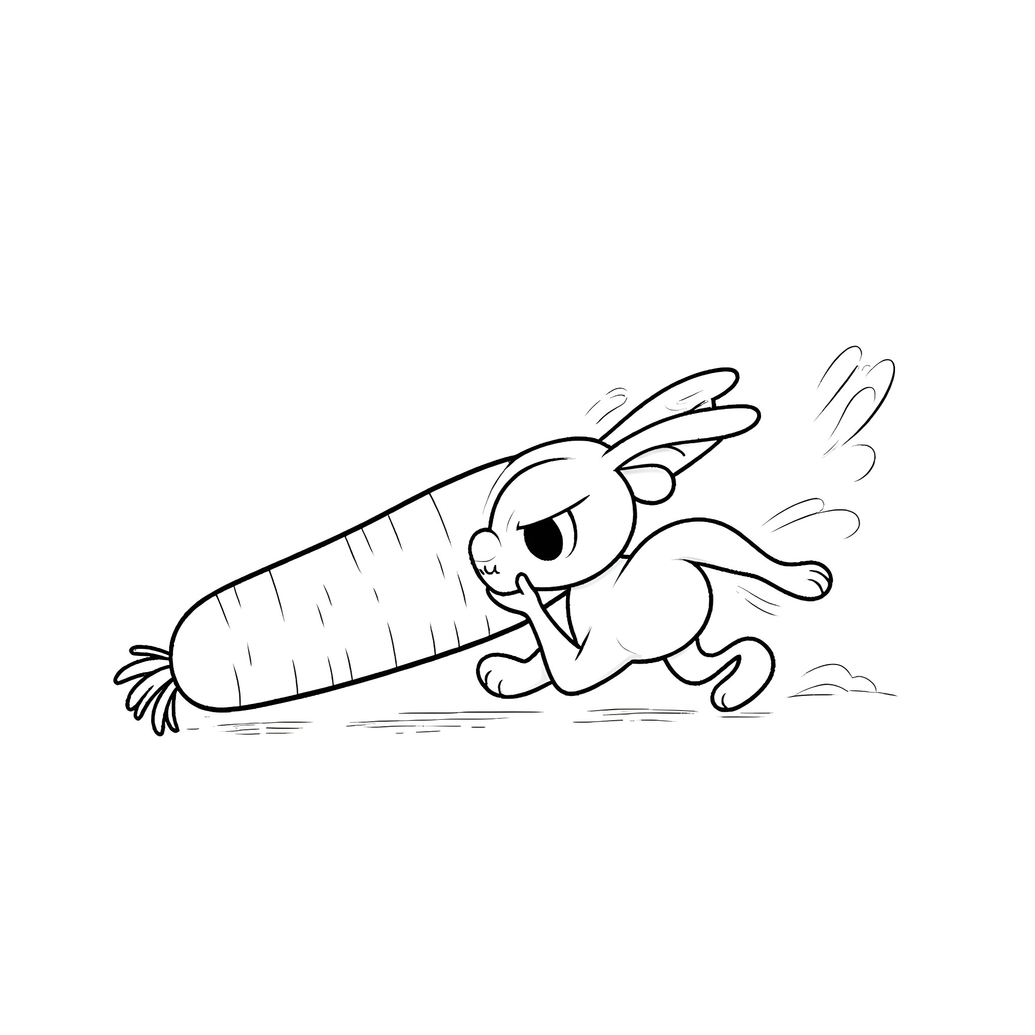Bunny running with a carrot Coloring Page (free black-and-white line drawing printable PDF for all, from beginners to advanced learners, including children, teens, adults, and seniors)