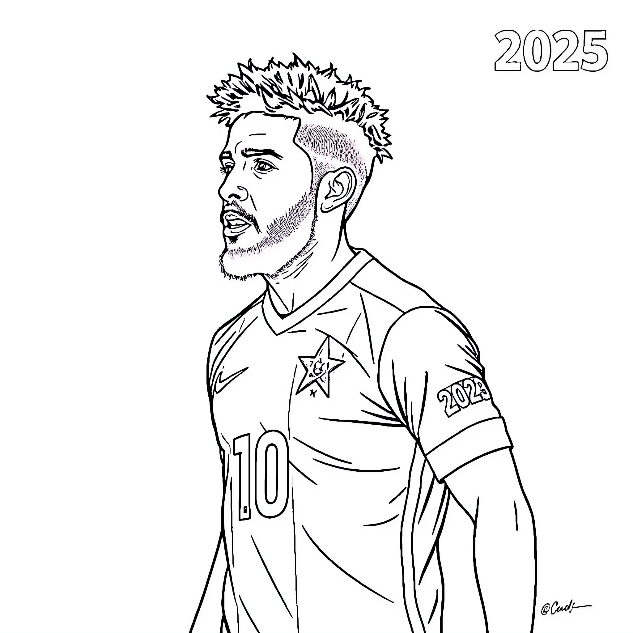 Hakimi's Stylish Sports Attire and Expression Coloring Page (free black-and-white line drawing printable PDF for all, from beginners to advanced learners, including children, teens, adults, and seniors)