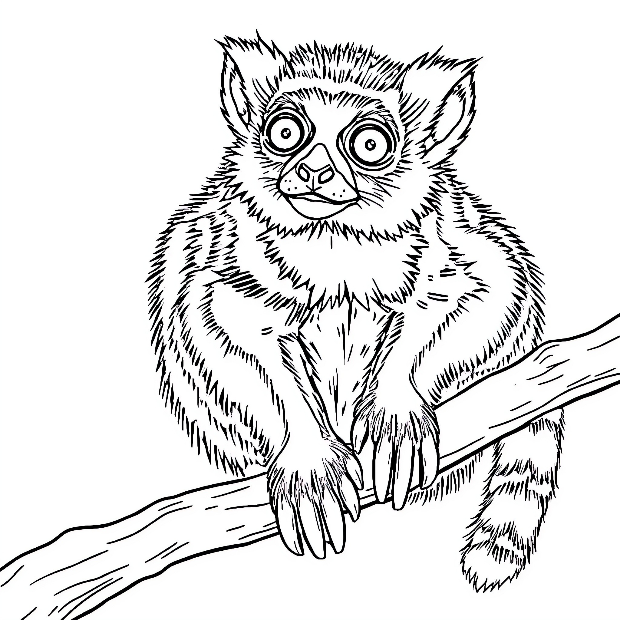 Maki the Curious Lemur Coloring Page (free black-and-white line drawing printable PDF for all, from beginners to advanced learners, including children, teens, adults, and seniors)