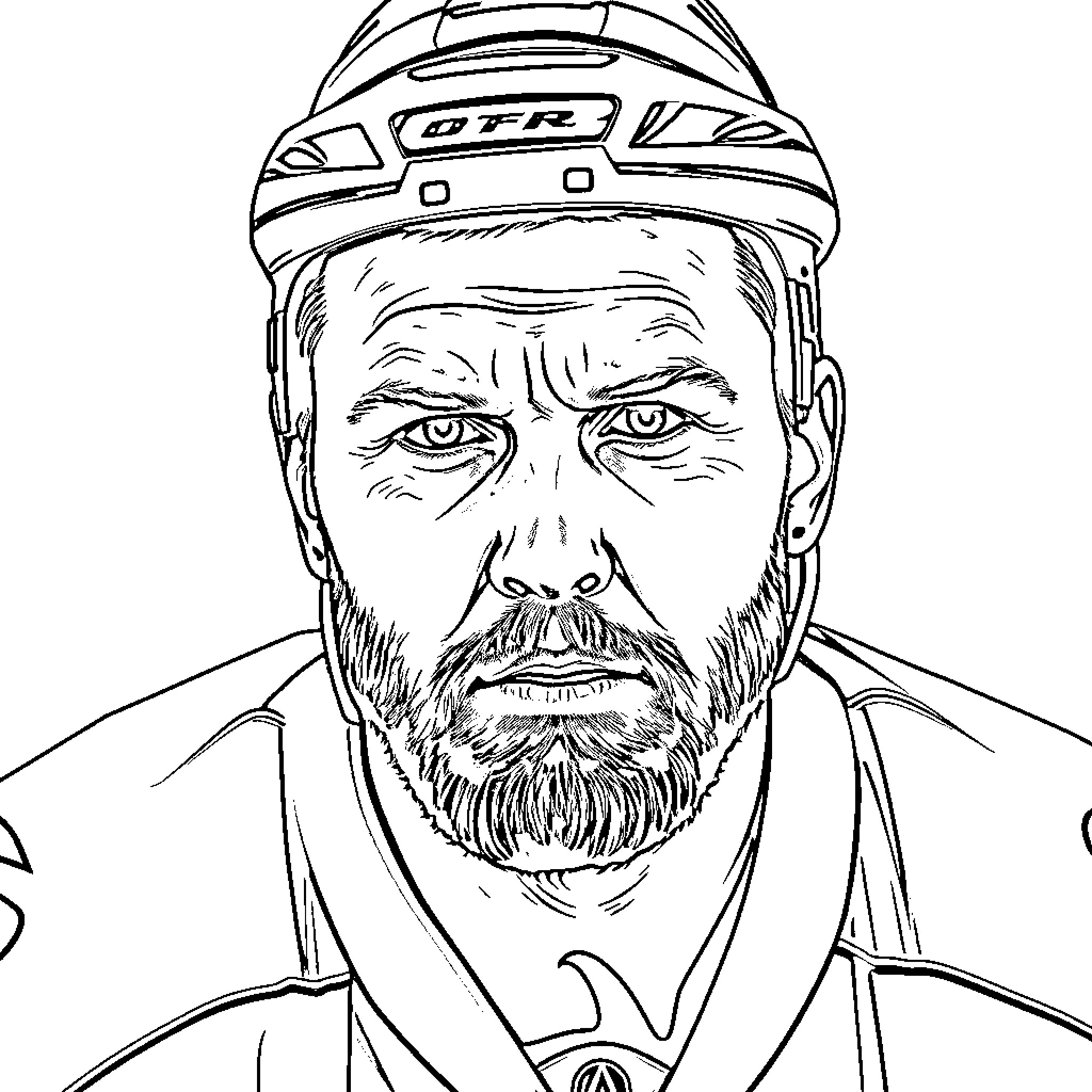 Olli Jokinen in Intense Hockey Gear Coloring Page (free black-and-white line drawing printable PDF for all, from beginners to advanced learners, including children, teens, adults, and seniors)