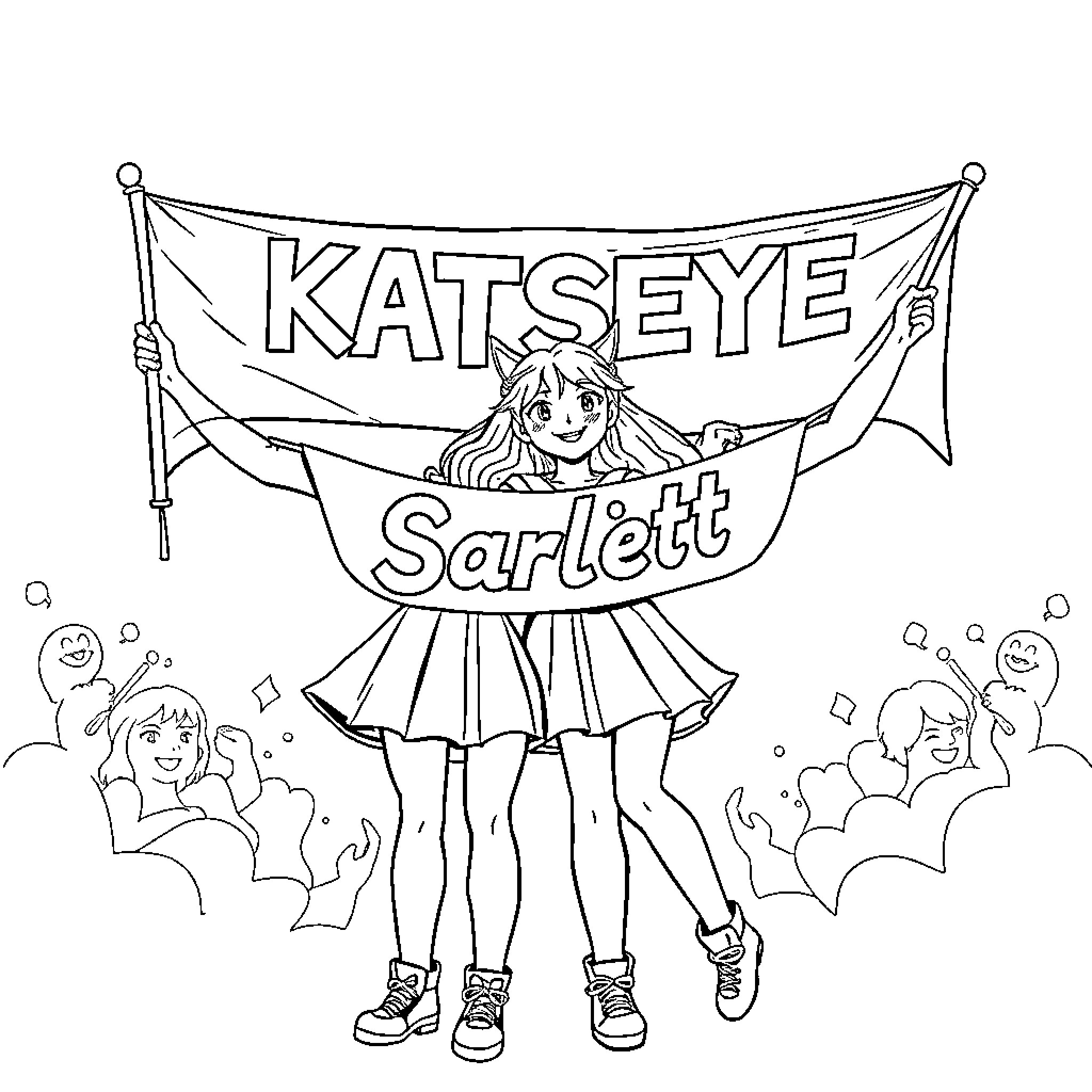 Katseye Sarlett: Anime-Inspired Character Coloring Page (free black-and-white line drawing printable PDF for all, from beginners to advanced learners, including children, teens, adults, and seniors)