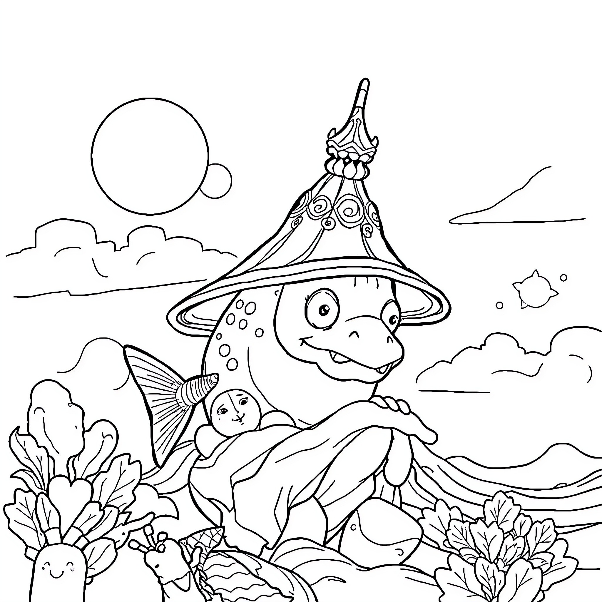 Bear enjoying scenic underwater adventure with fish Coloring Page (free black-and-white line drawing printable PDF for all, from beginners to advanced learners, including children, teens, adults, and seniors)
