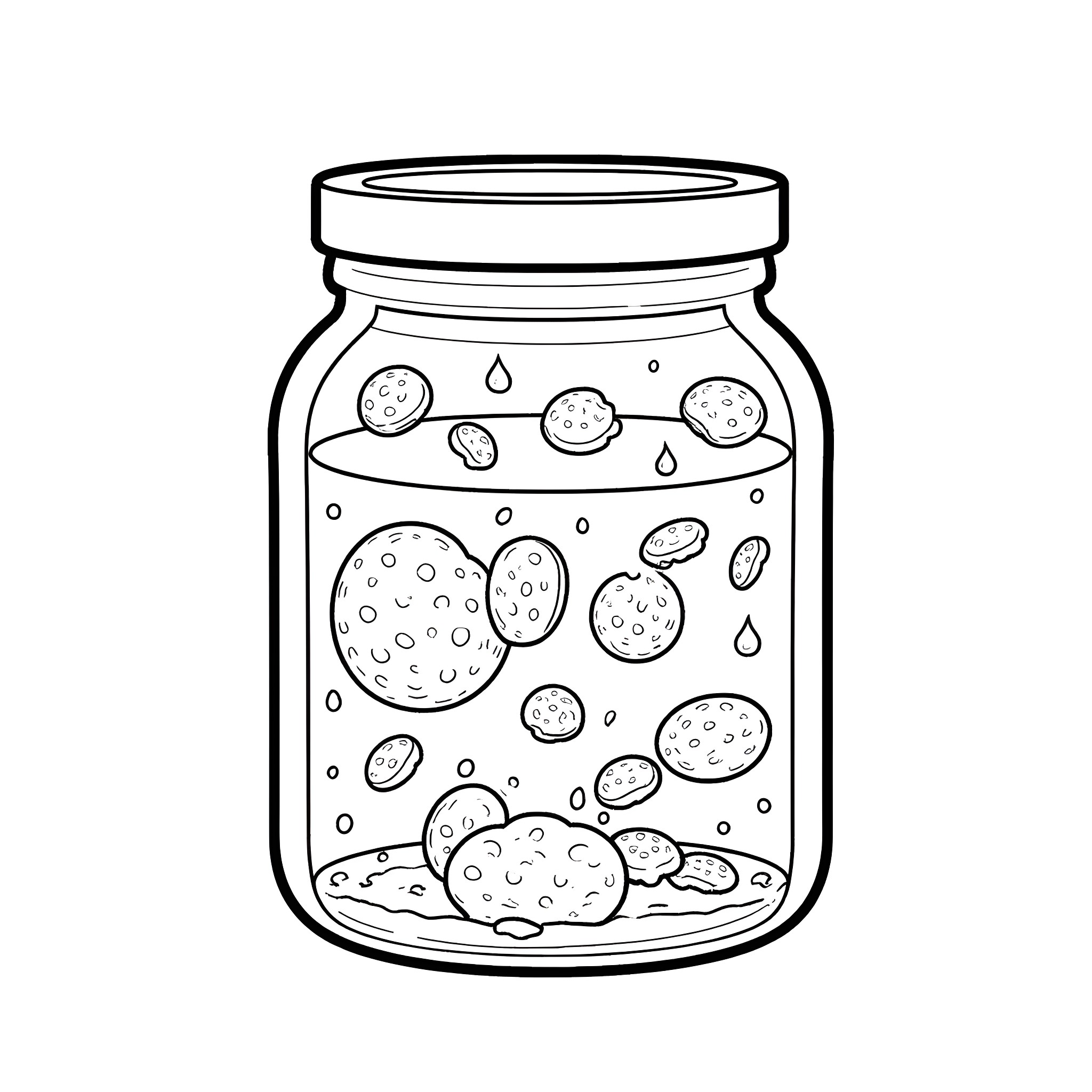 Cookie Jar with Assorted Treats Coloring Page (free black-and-white line drawing printable PDF for all, from beginners to advanced learners, including children, teens, adults, and seniors)