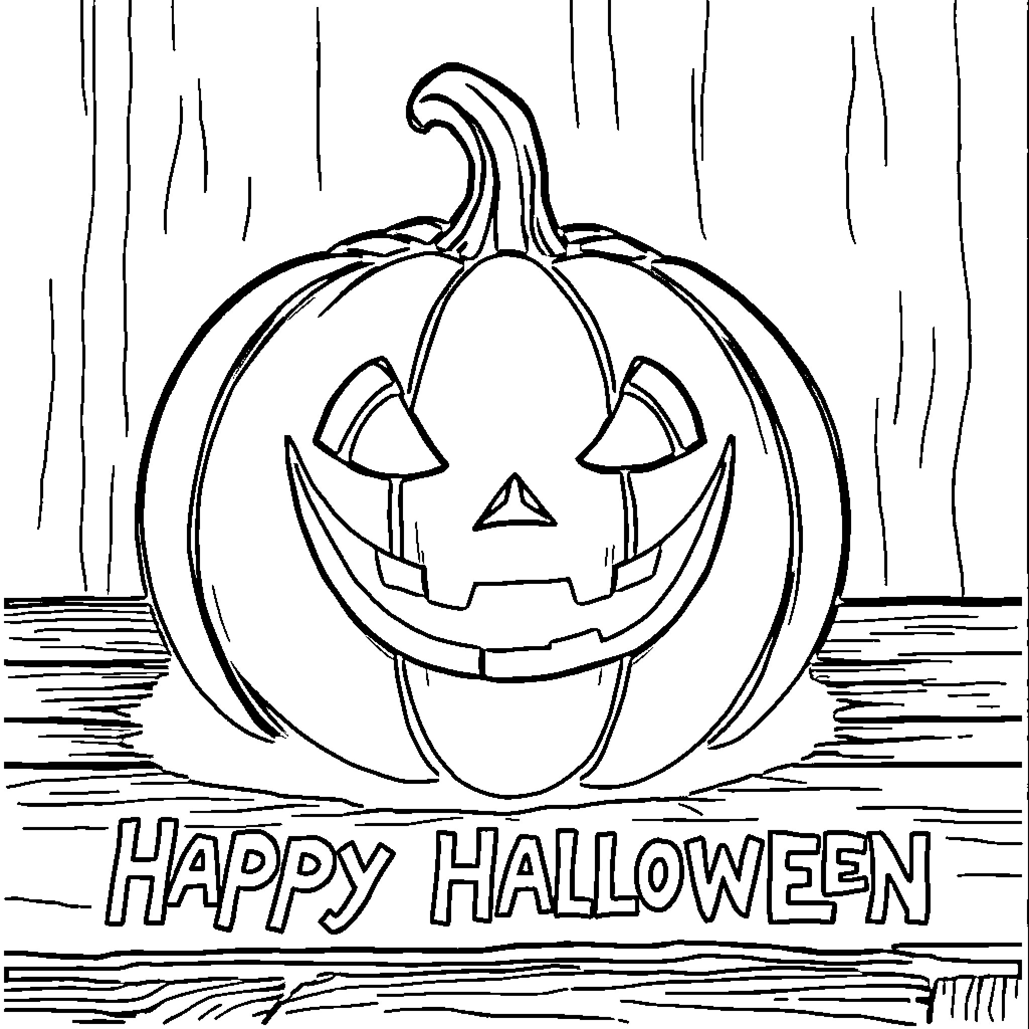 Pumpkin carved with jack-o'-lantern face for Halloween Coloring Page (free black-and-white line drawing printable PDF for all, from beginners to advanced learners, including children, teens, adults, and seniors)