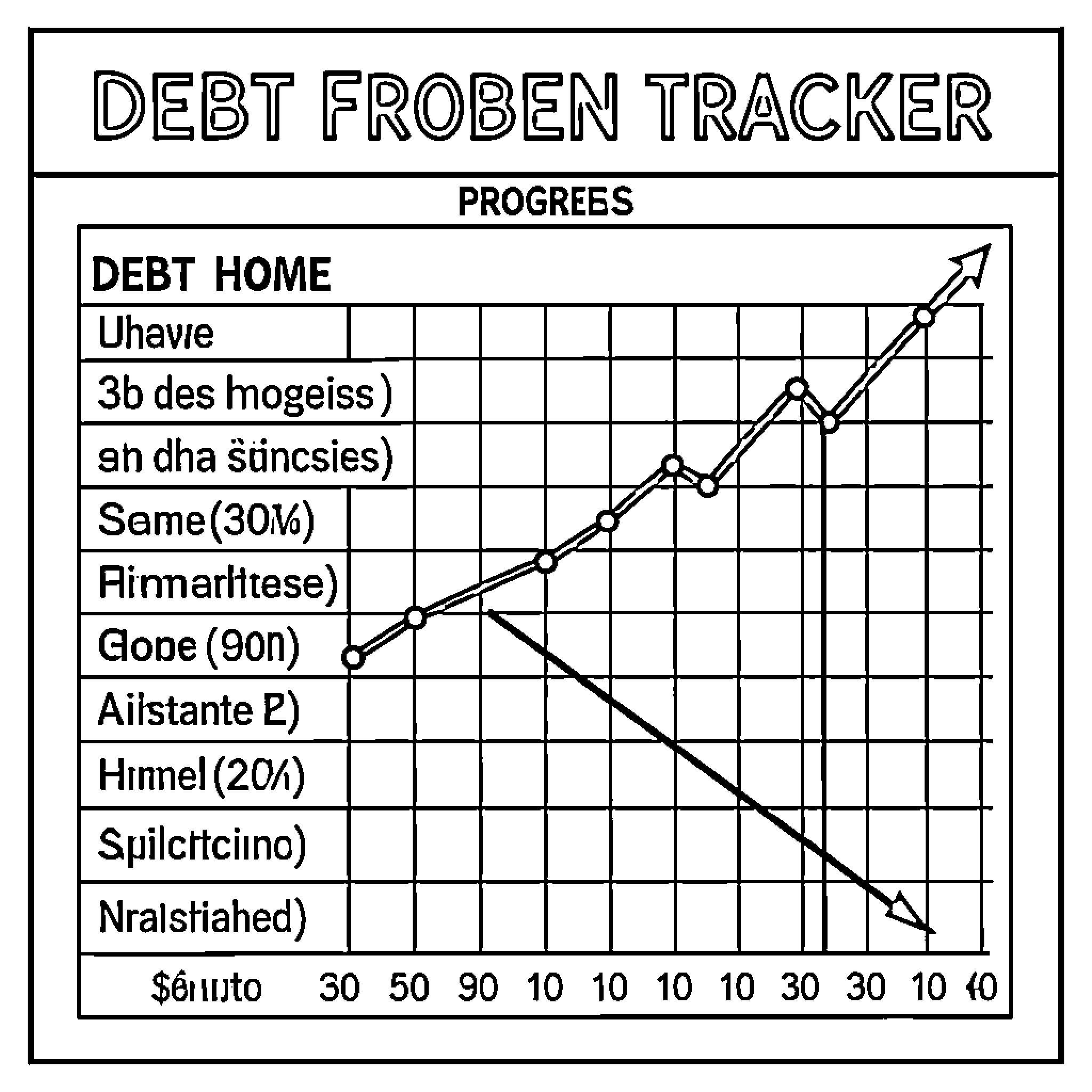 Debt Tracking Progress and Payoff Goals Coloring Page (free black-and-white line drawing printable PDF for all, from beginners to advanced learners, including children, teens, adults, and seniors)