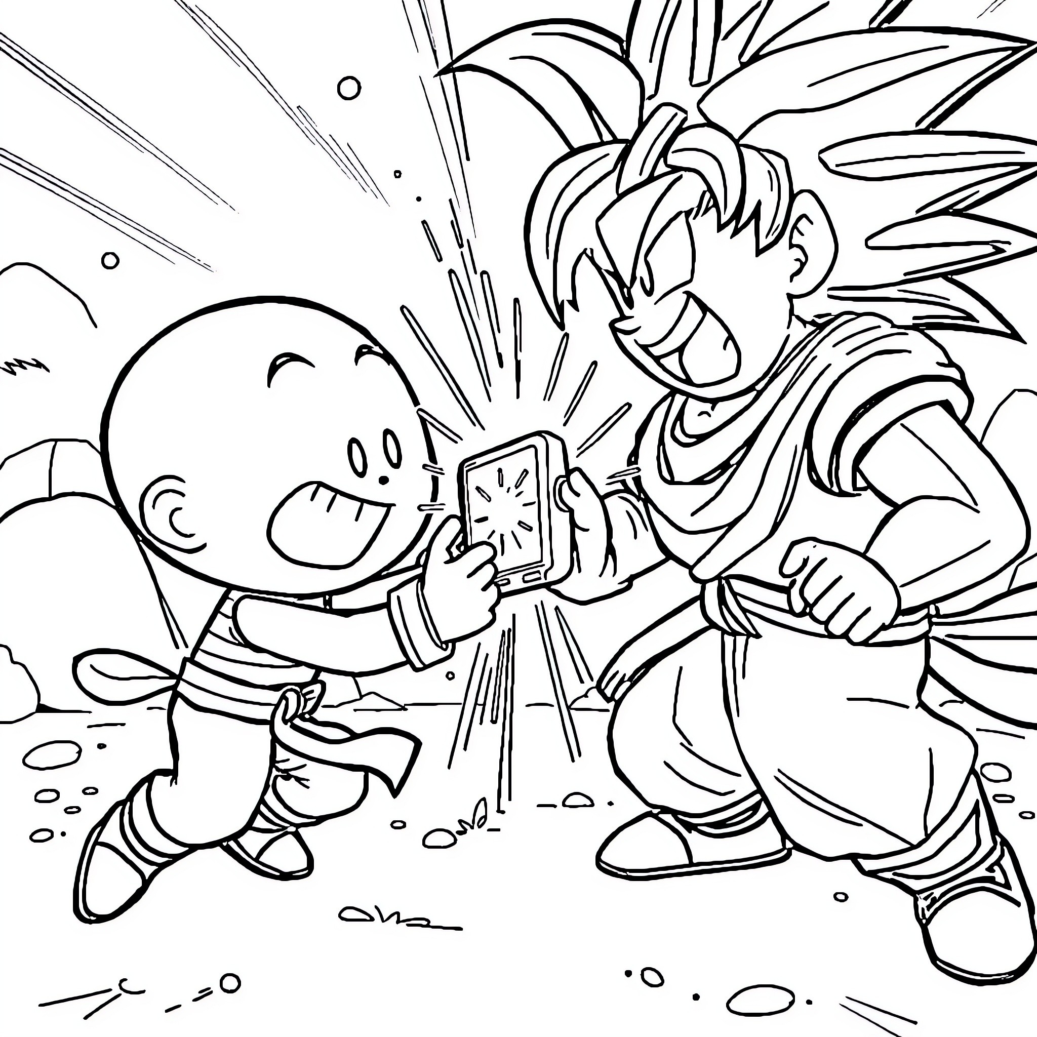 Gumball Characters in Energetic Interaction Coloring Page (free black-and-white line drawing printable PDF for all, from beginners to advanced learners, including children, teens, adults, and seniors)