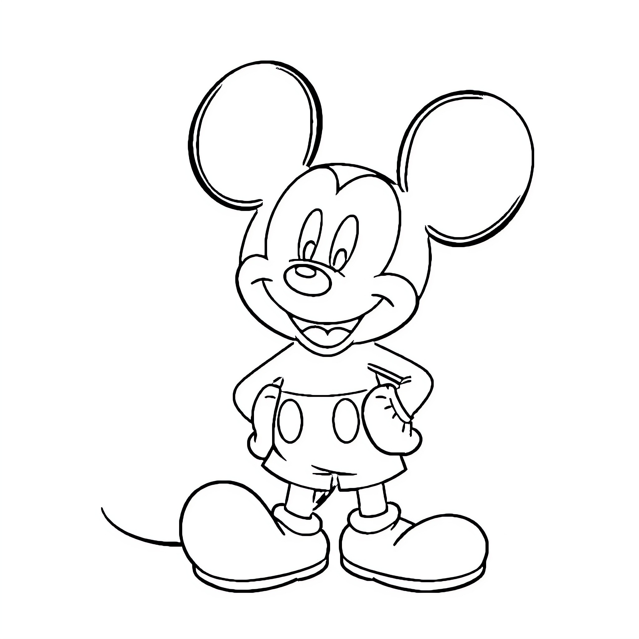 Mickey Mouse in playful pose Coloring Page (free black-and-white line drawing printable PDF for all, from beginners to advanced learners, including children, teens, adults, and seniors)
