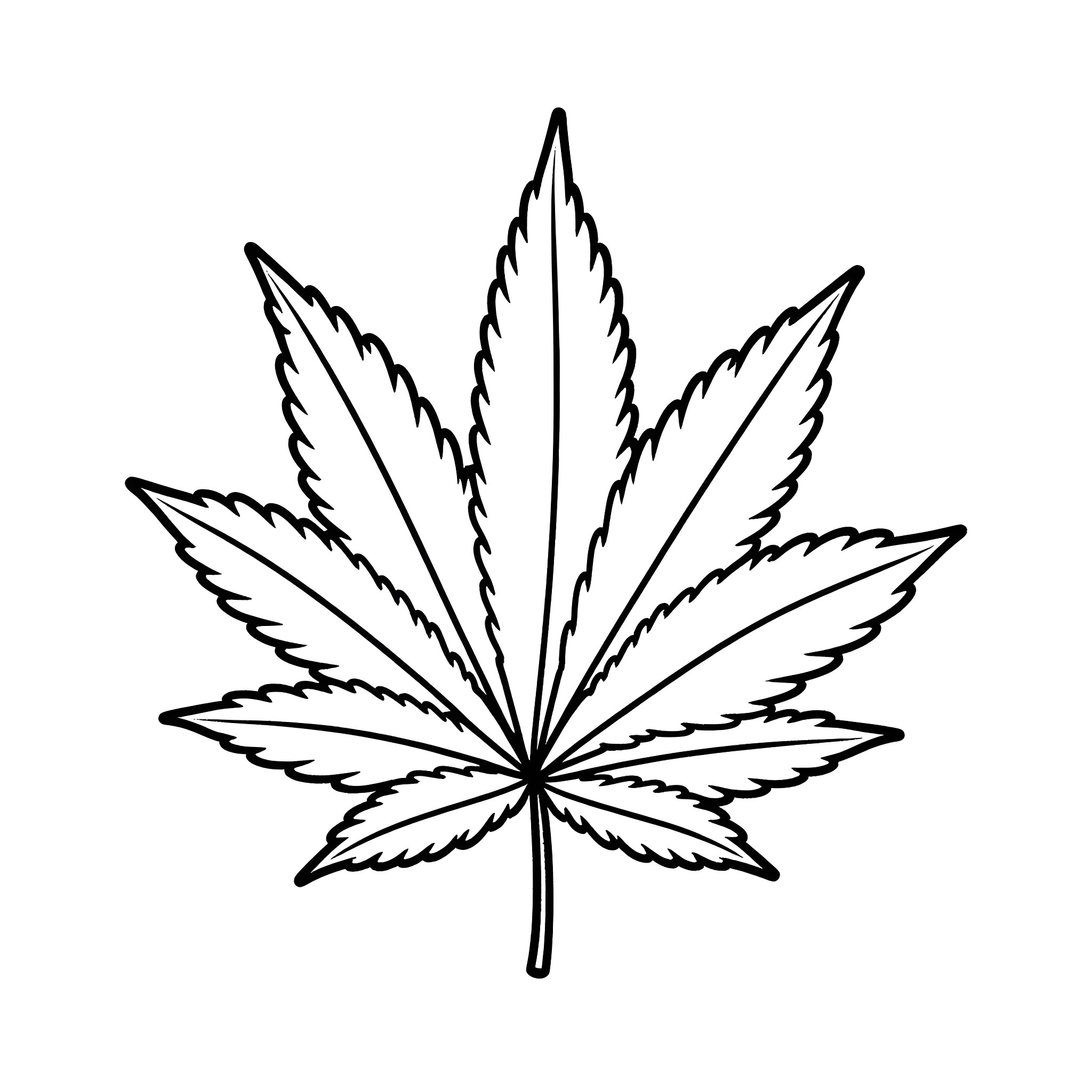 Marijuana Leaf Silhouette Coloring Page (free black-and-white line drawing printable PDF for all, from beginners to advanced learners, including children, teens, adults, and seniors)