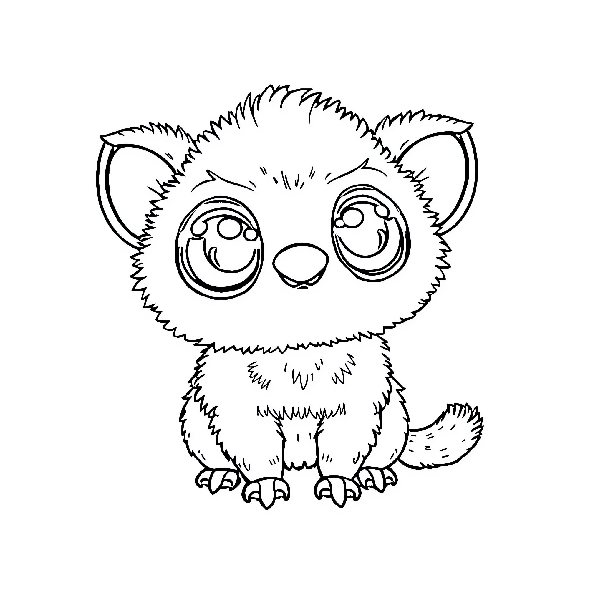 Labubu the Adorable Furry Creature Coloring Page (free black-and-white line drawing printable PDF for all, from beginners to advanced learners, including children, teens, adults, and seniors)