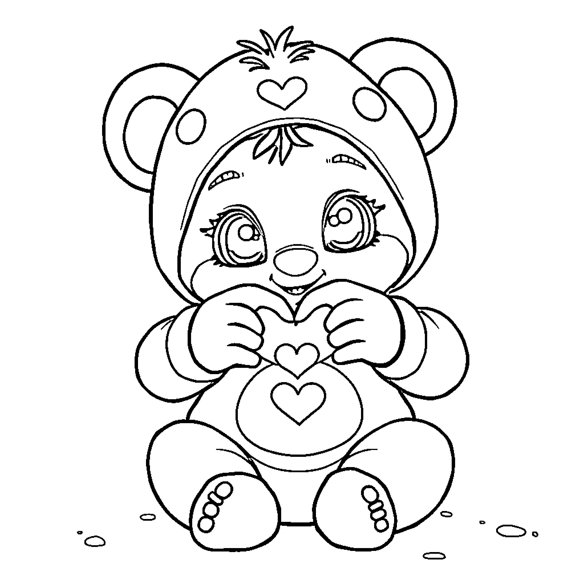 Saja the Cute Plush Bear Coloring Coloring Page (free black-and-white line drawing printable PDF for all, from beginners to advanced learners, including children, teens, adults, and seniors)