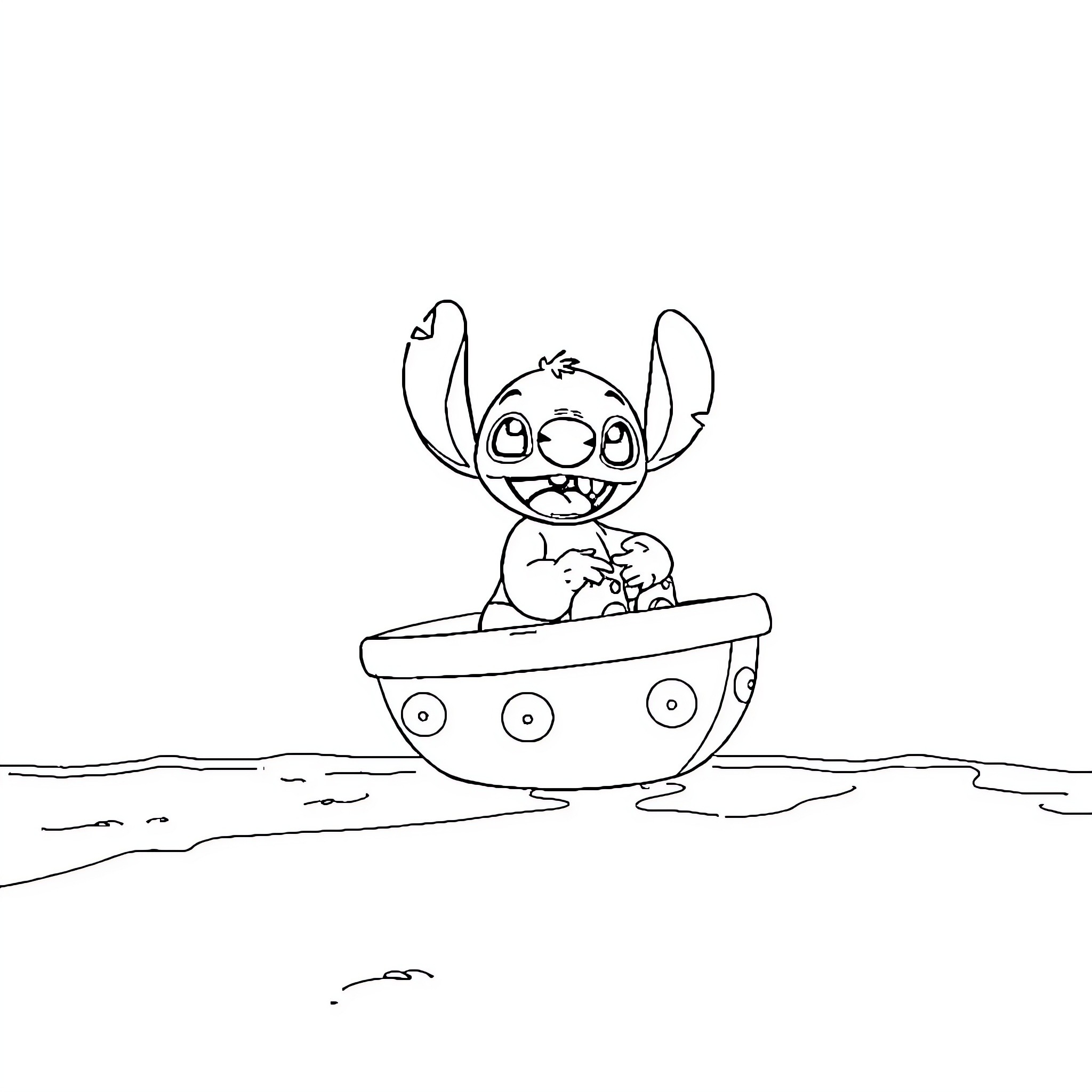 Bebe Sitting in a Boat Coloring Page (free black-and-white line drawing printable PDF for all, from beginners to advanced learners, including children, teens, adults, and seniors)