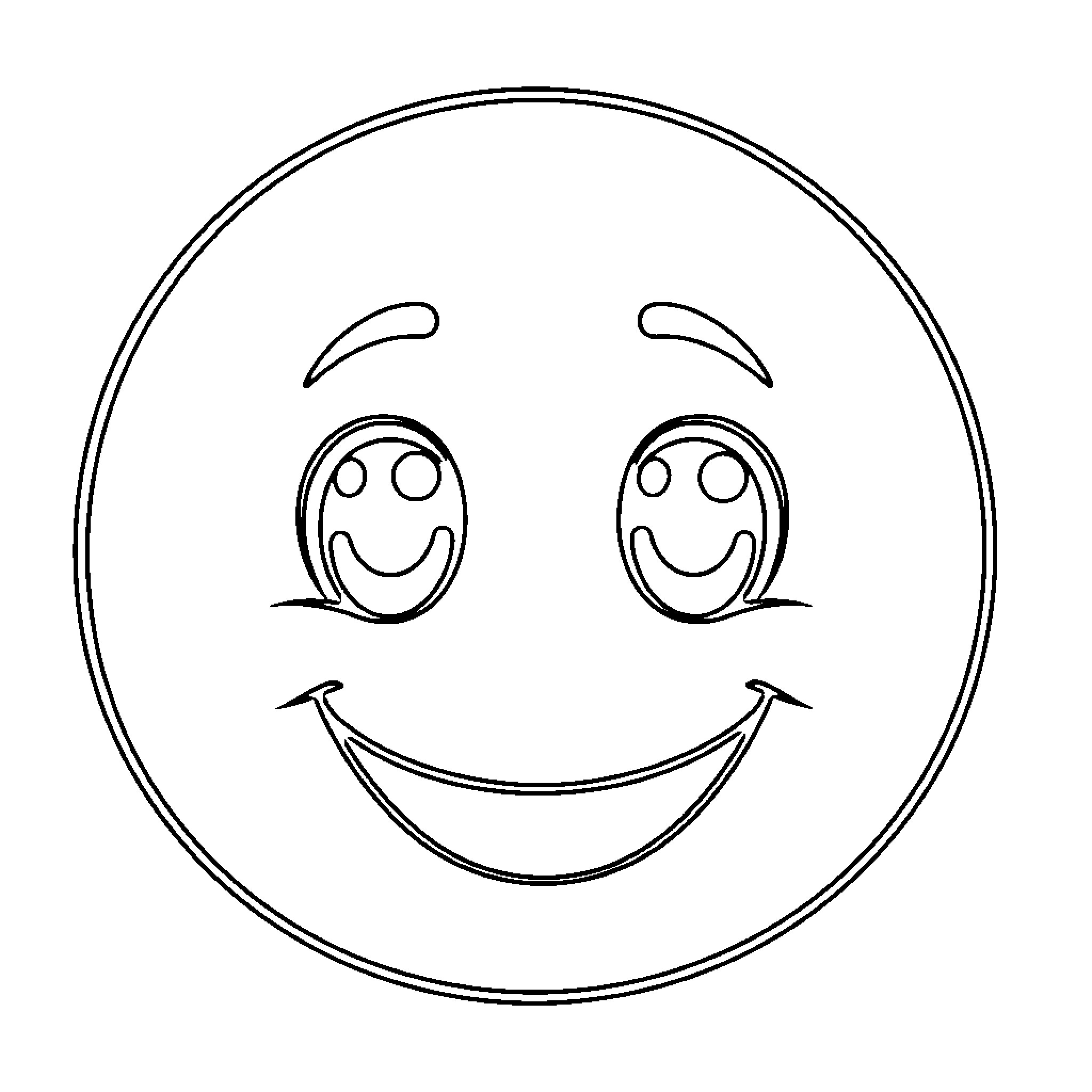 Emoji Smiling Face with Joy and Happiness Coloring Page (free black-and-white line drawing printable PDF for all, from beginners to advanced learners, including children, teens, adults, and seniors)