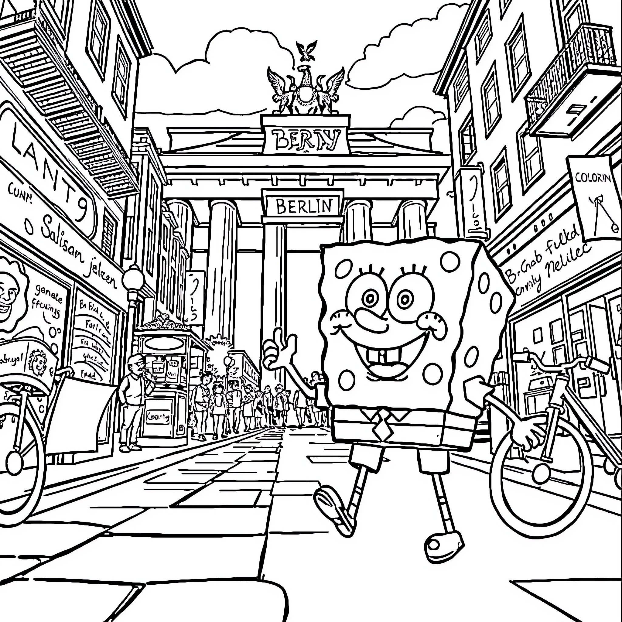 Bluey explores the wonders of Berlin city Coloring Page (free black-and-white line drawing printable PDF for all, from beginners to advanced learners, including children, teens, adults, and seniors)