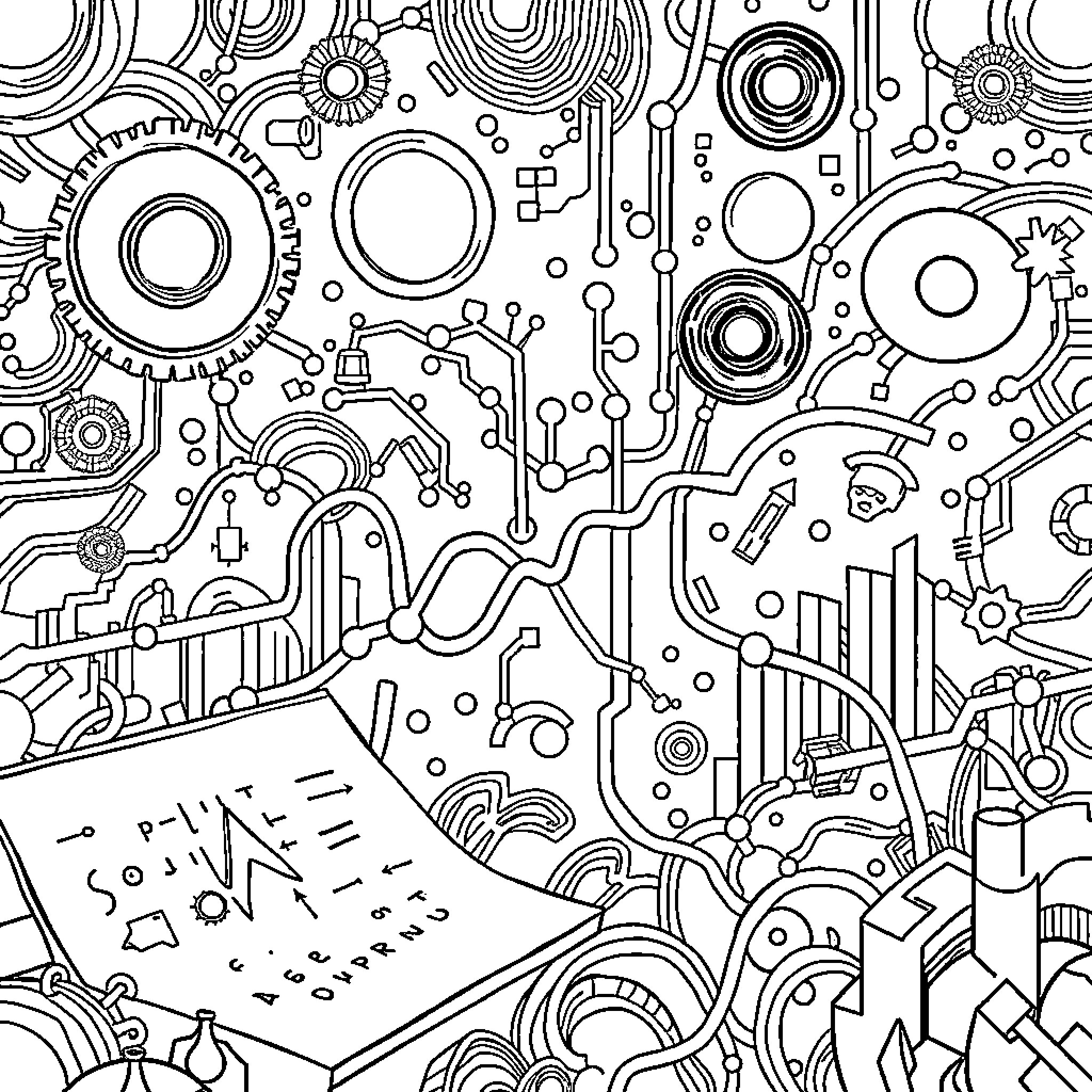 Data Science Exploring Abstract Patterns and Designs Coloring Page (free black-and-white line drawing printable PDF for all, from beginners to advanced learners, including children, teens, adults, and seniors)