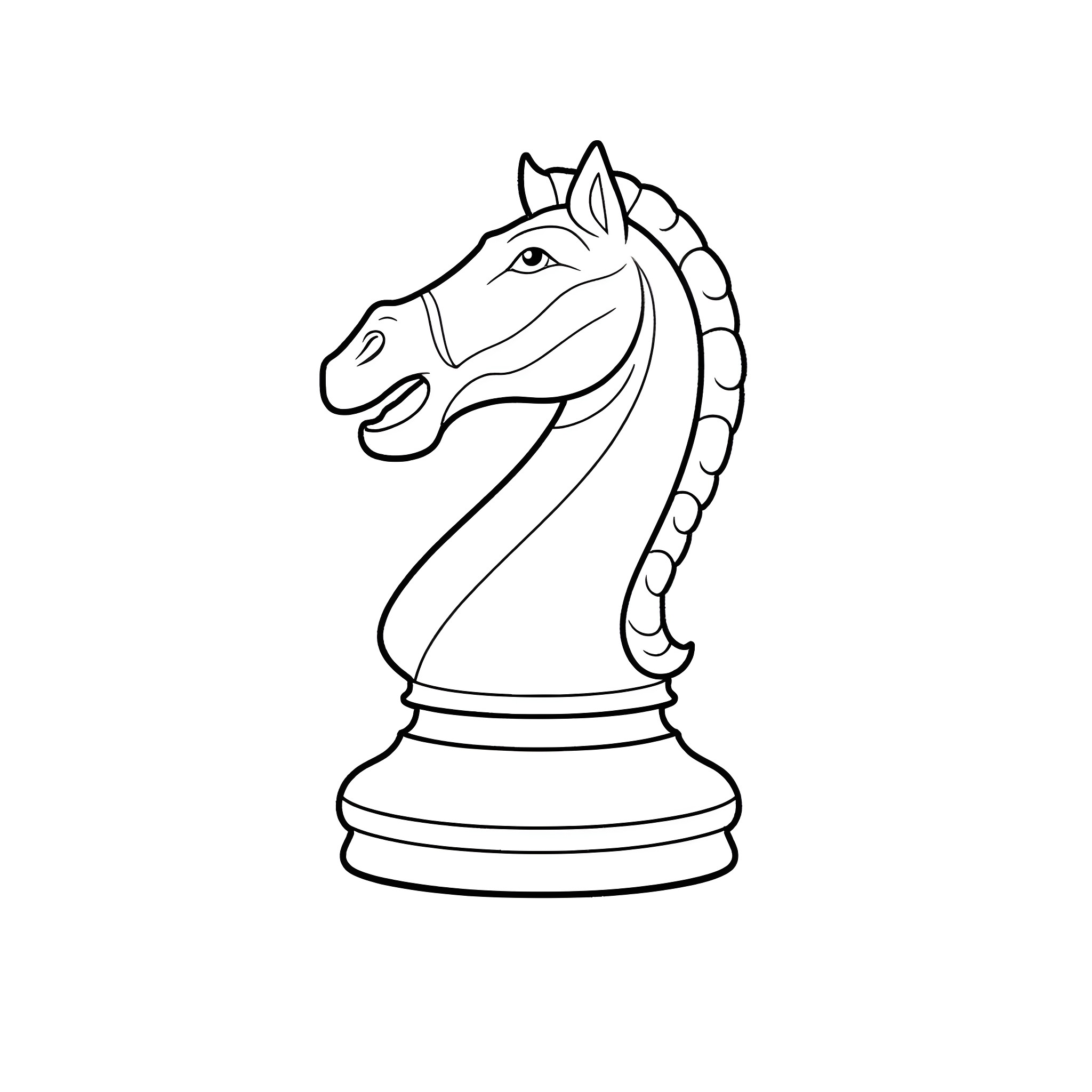 Knight's Chess Piece in Outline Coloring Page (free black-and-white line drawing printable PDF for all, from beginners to advanced learners, including children, teens, adults, and seniors)