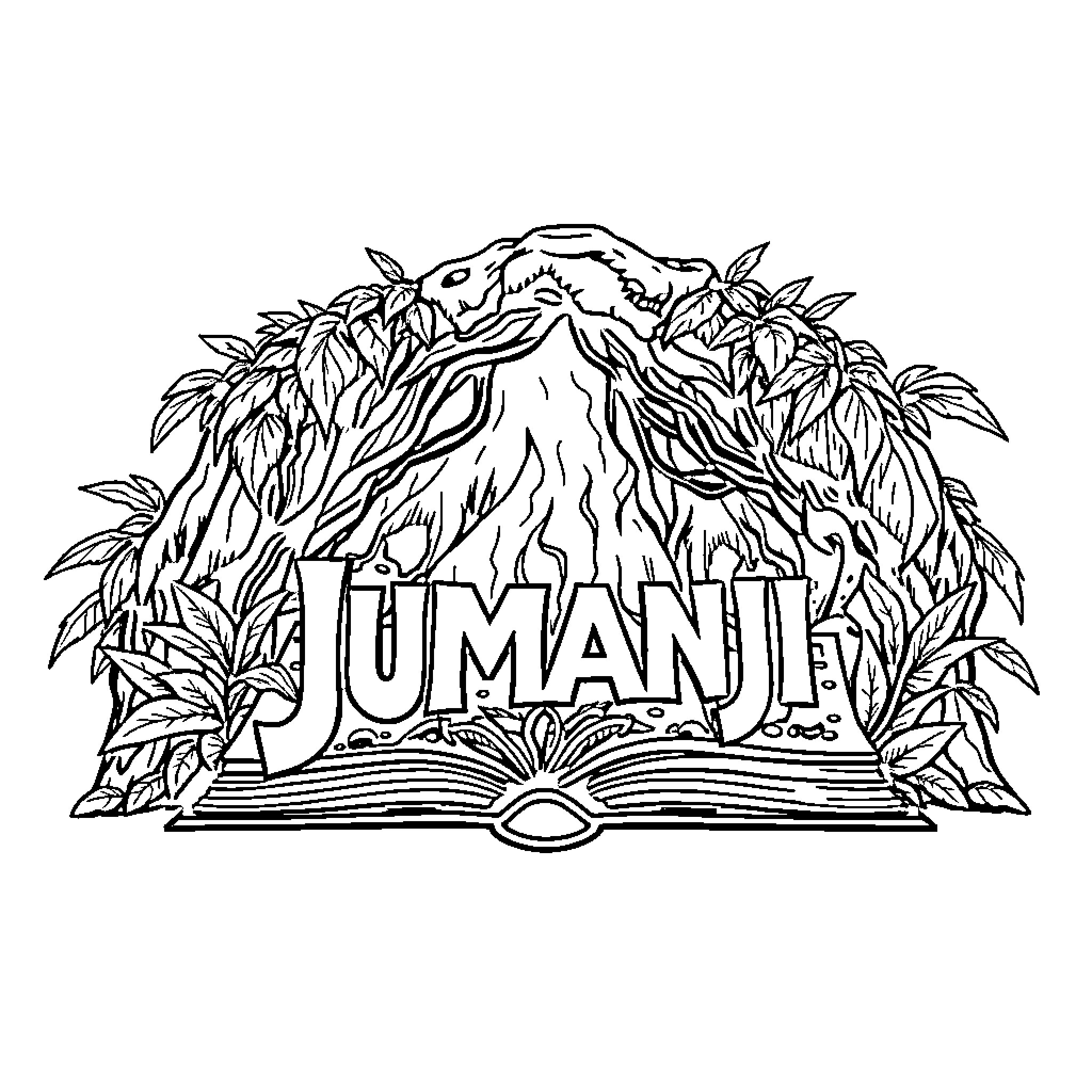 Jumanji: The Adventurous Jungle Landscape Coloring Page (free black-and-white line drawing printable PDF for all, from beginners to advanced learners, including children, teens, adults, and seniors)