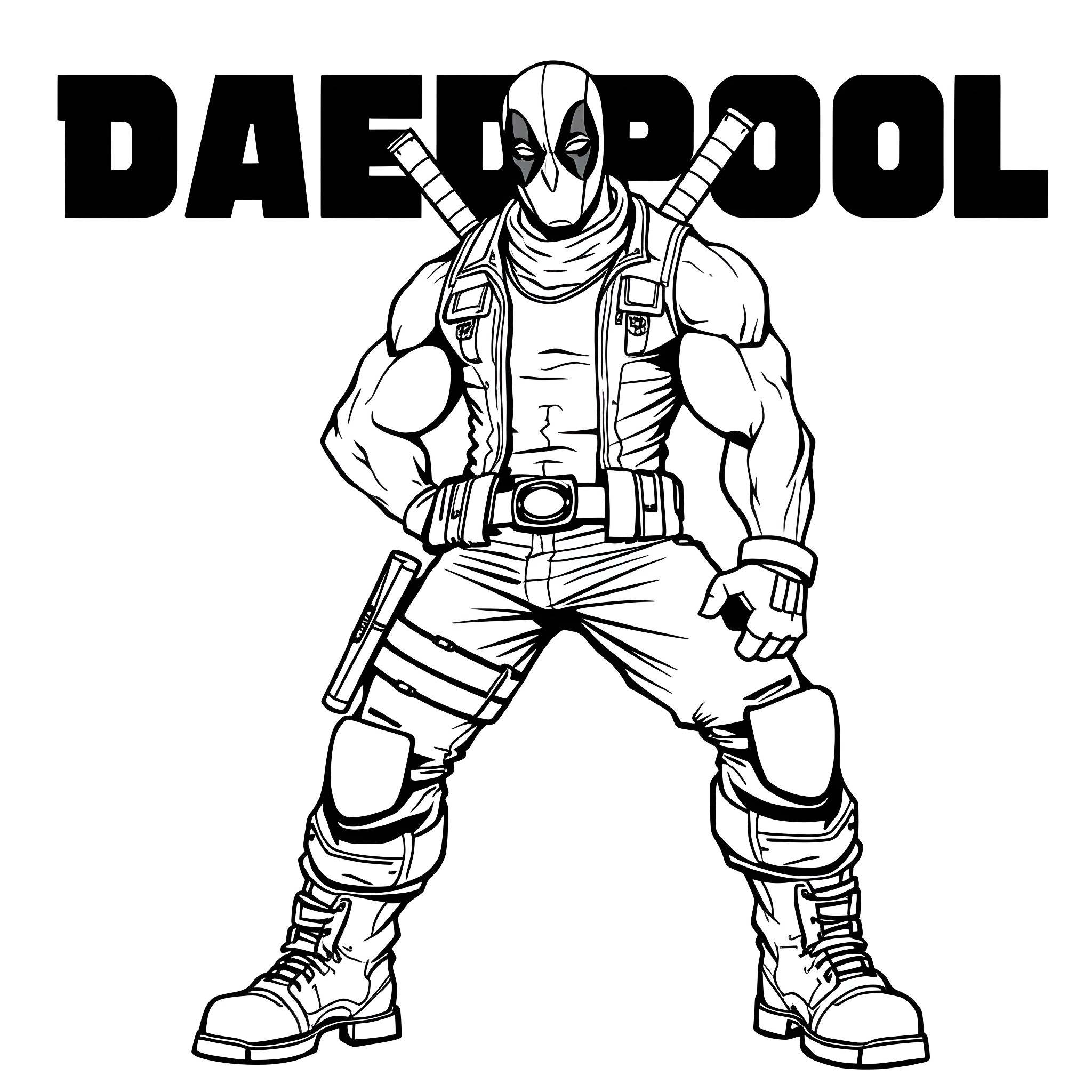 Hulk Deadpool's Heroic Stance Coloring Page (free black-and-white line drawing printable PDF for all, from beginners to advanced learners, including children, teens, adults, and seniors)