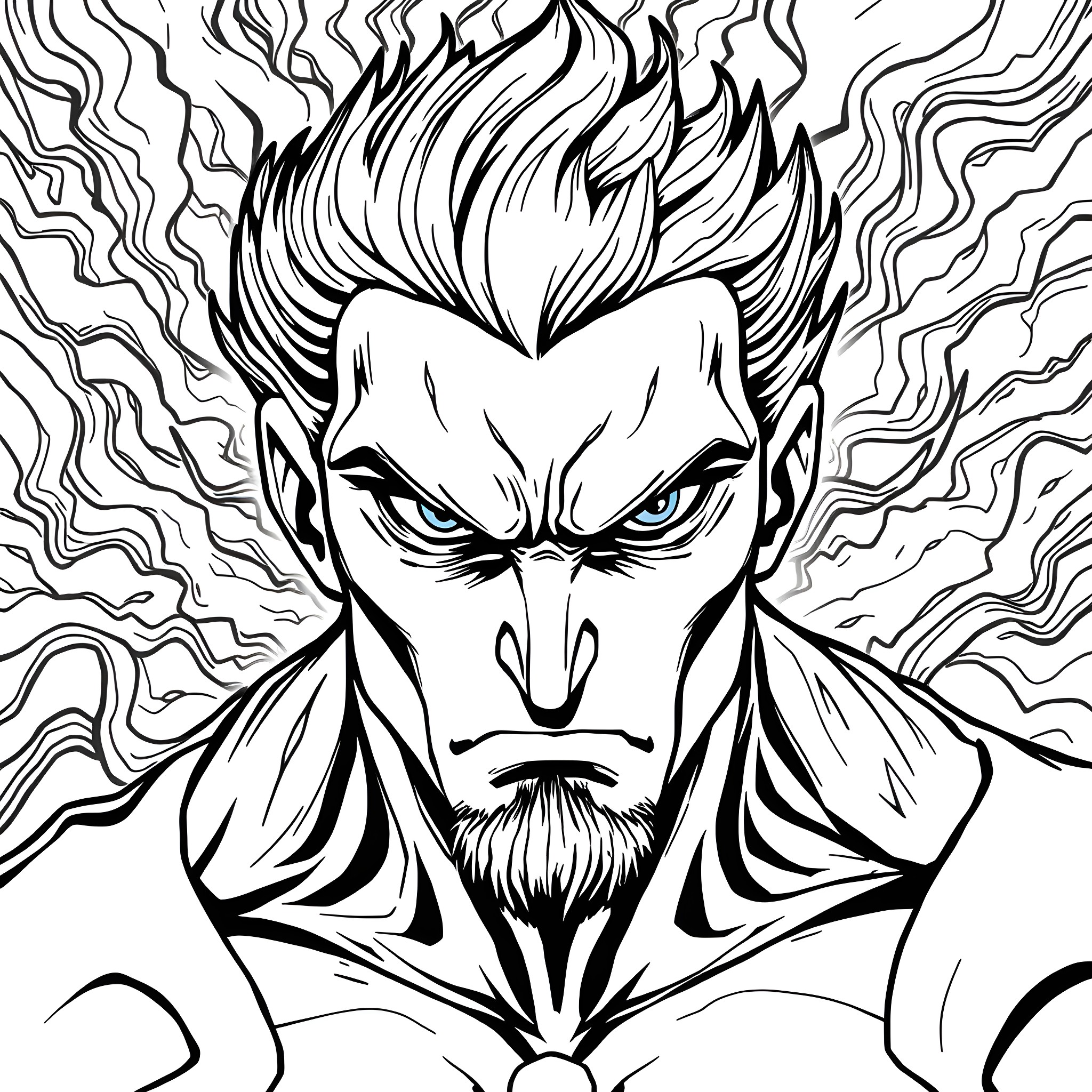Sigma Warrior's Fierce Determination Coloring Page (free black-and-white line drawing printable PDF for all, from beginners to advanced learners, including children, teens, adults, and seniors)