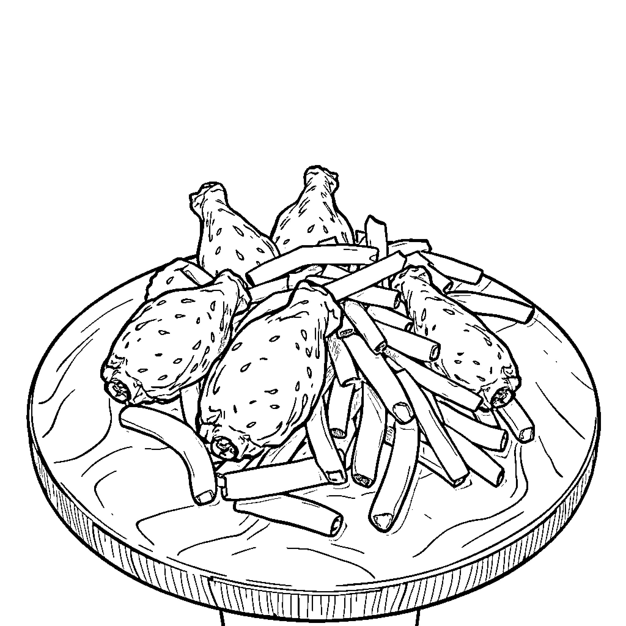 Buffalo Wing Serving with Crispy Chicken Pieces Coloring Page (free black-and-white line drawing printable PDF for all, from beginners to advanced learners, including children, teens, adults, and seniors)