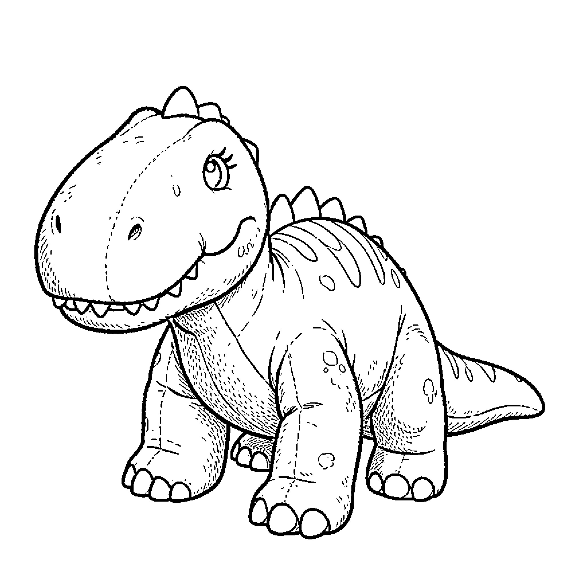 Dinosaur sitting and looking curious Coloring Page (free black-and-white line drawing printable PDF for all, from beginners to advanced learners, including children, teens, adults, and seniors)