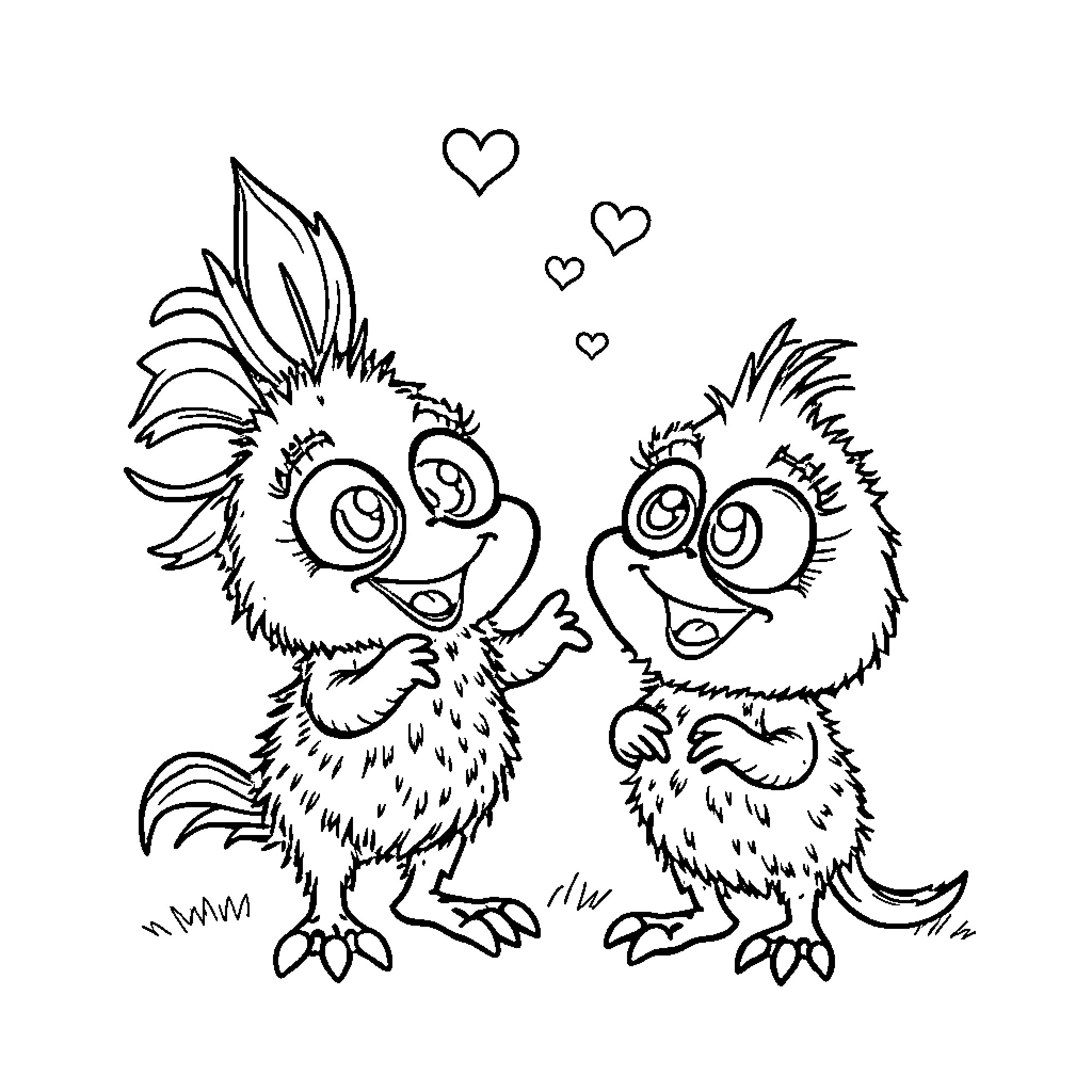 Ferbie's Playful Love Birds Coloring Page (free black-and-white line drawing printable PDF for all, from beginners to advanced learners, including children, teens, adults, and seniors)