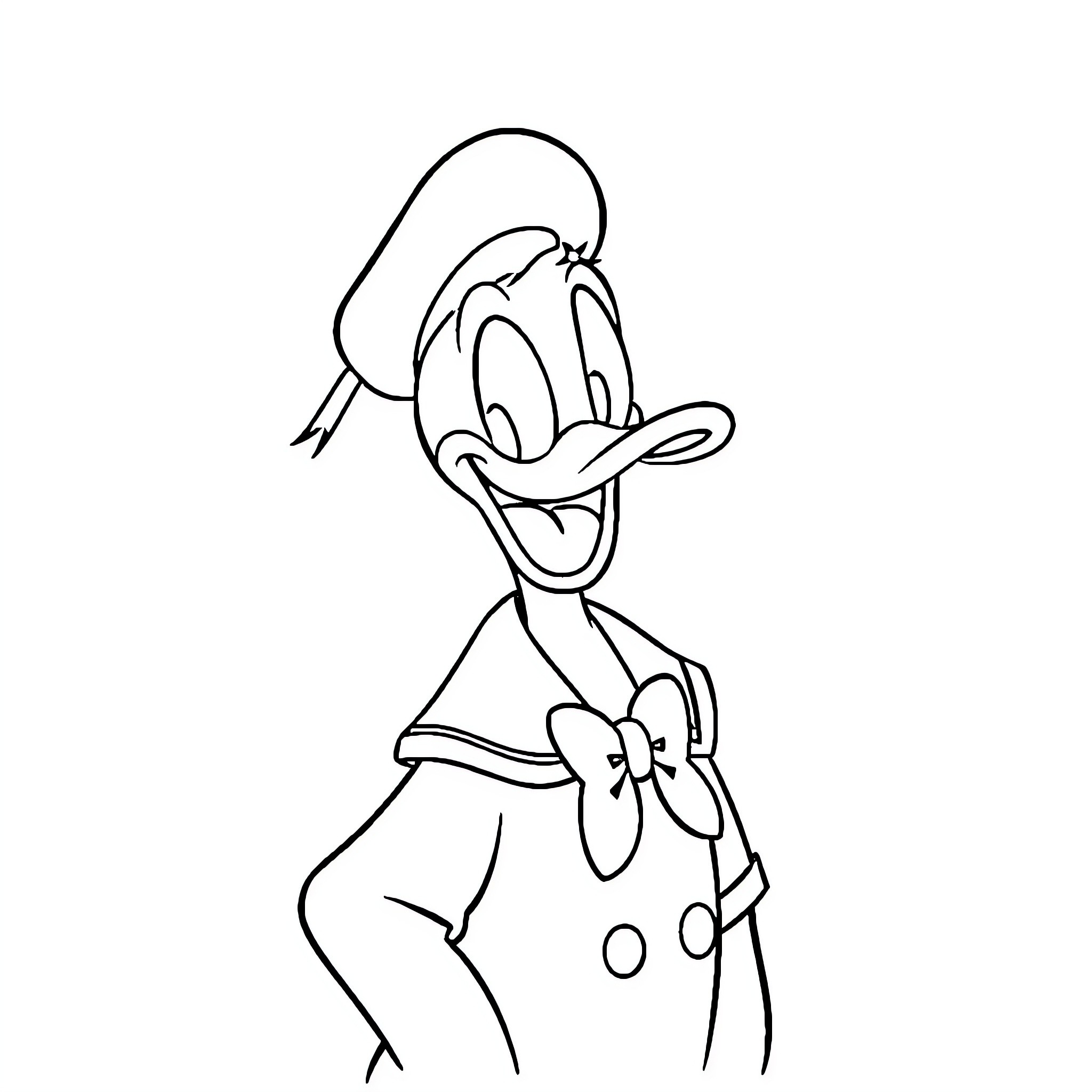 Donald Duck in cheerful cartoon outfit Coloring Page (free black-and-white line drawing printable PDF for all, from beginners to advanced learners, including children, teens, adults, and seniors)
