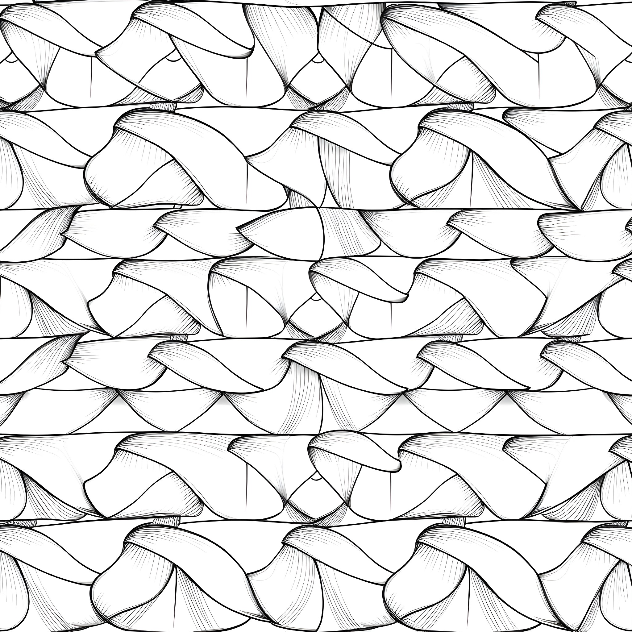 Ribbon-like abstract shapes with flowing lines Coloring Page (free black-and-white line drawing printable PDF for all, from beginners to advanced learners, including children, teens, adults, and seniors)